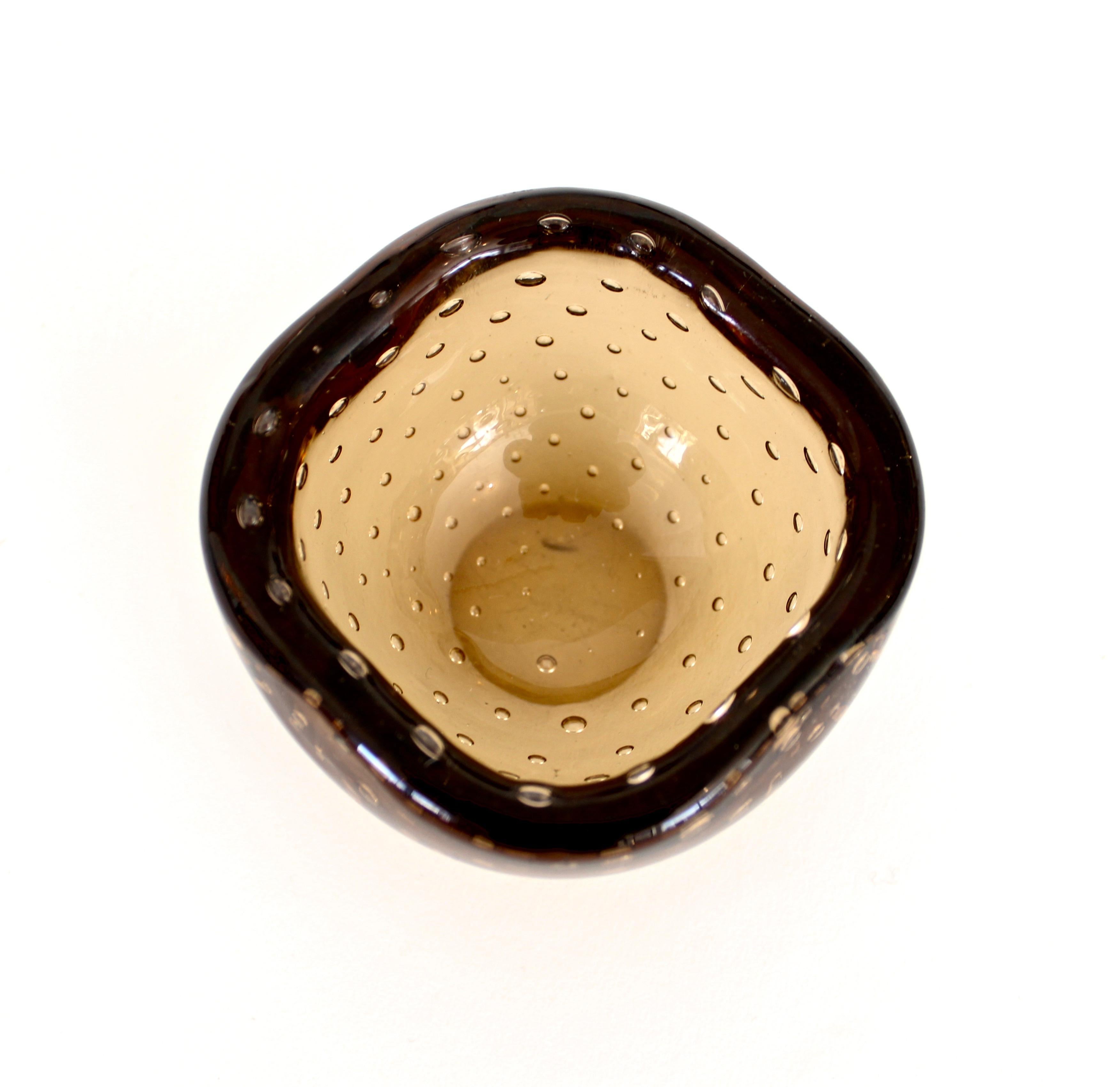 Mid-20th Century Carlo Scarpa for Venini Murano Bulicante Small Bowl Amber Glass 