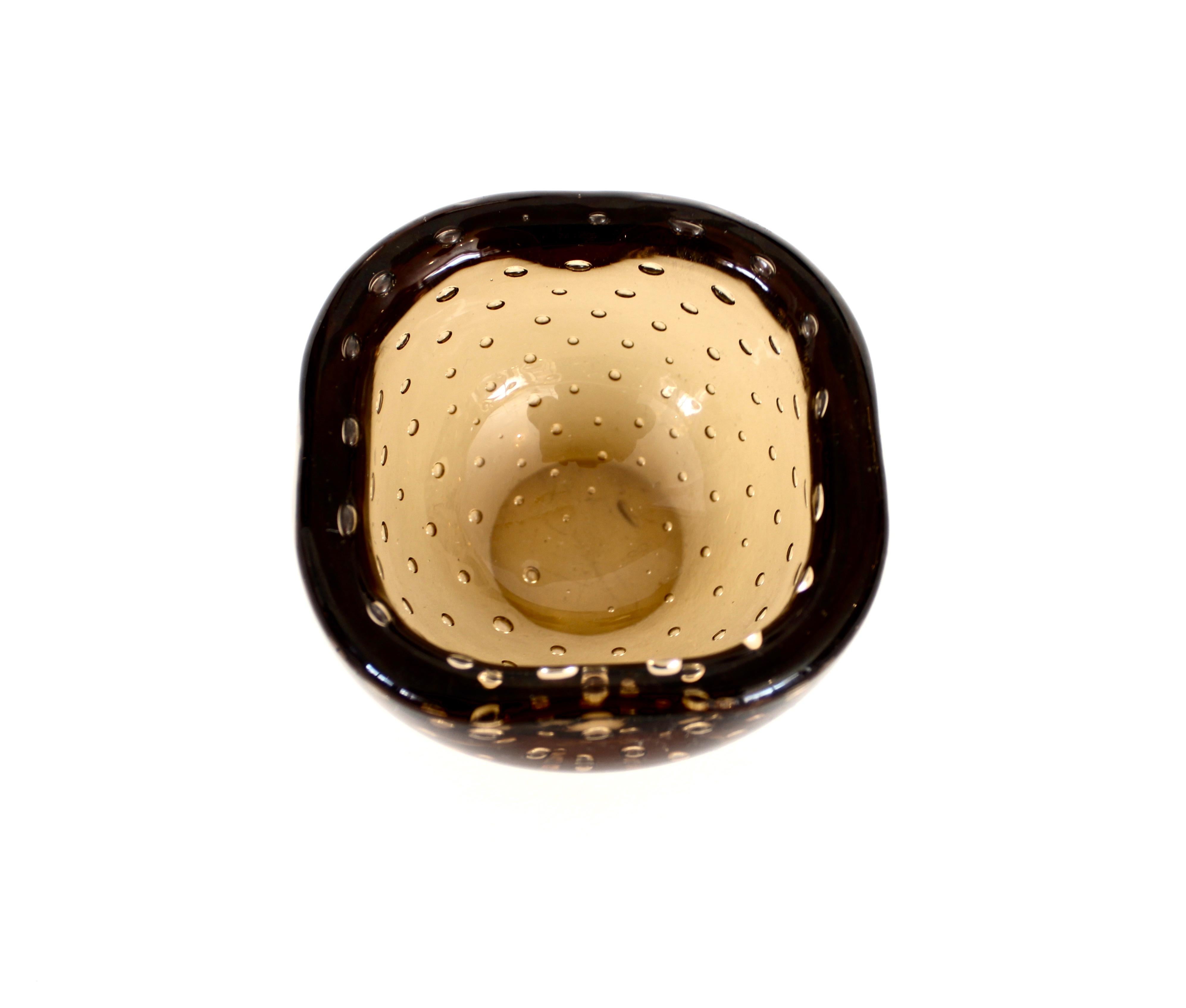 Carlo Scarpa for Venini Murano Bulicante Small Bowl Amber Glass  1
