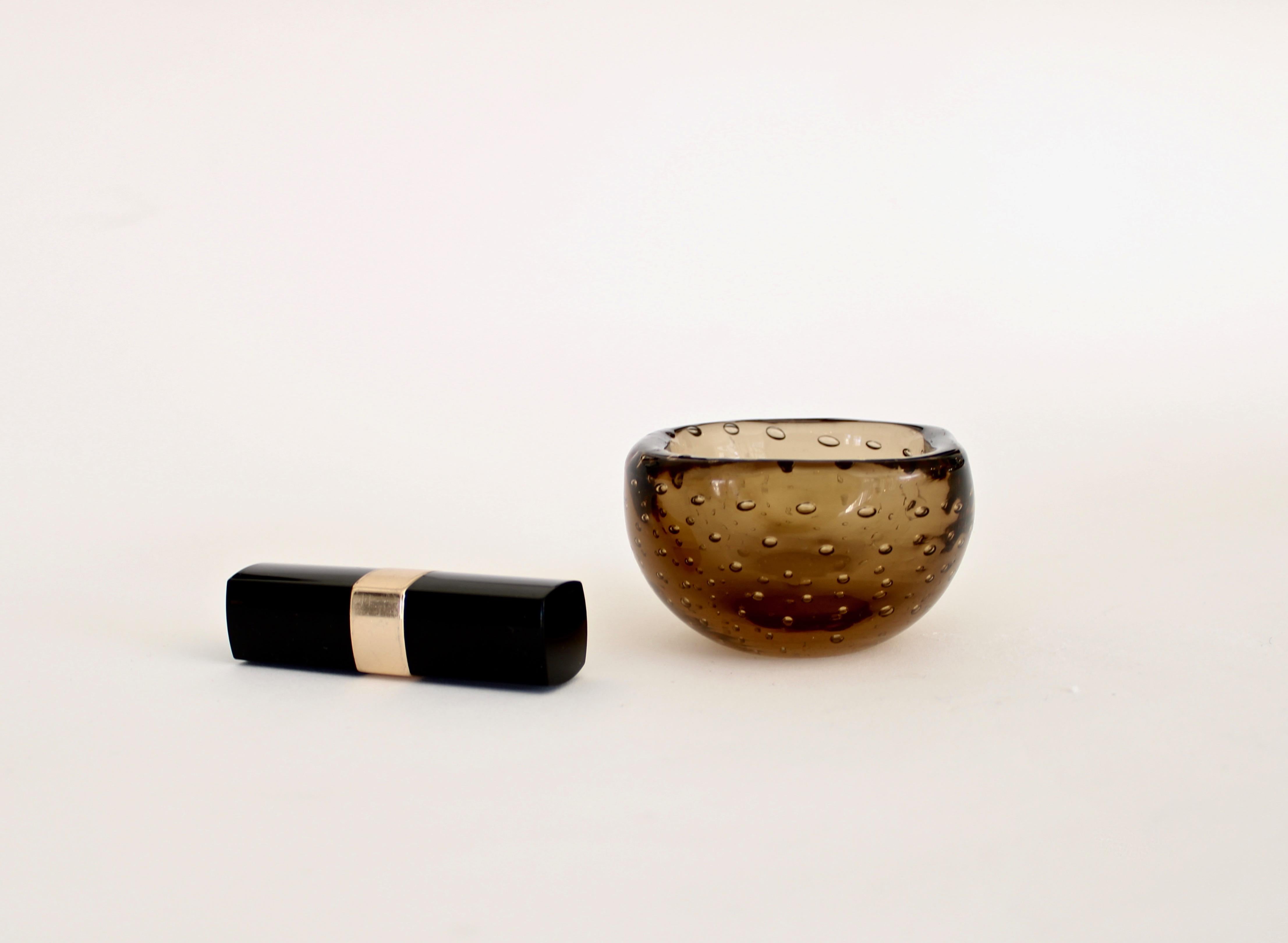 Carlo Scarpa for Venini Murano Bulicante Small Bowl Amber Glass  3