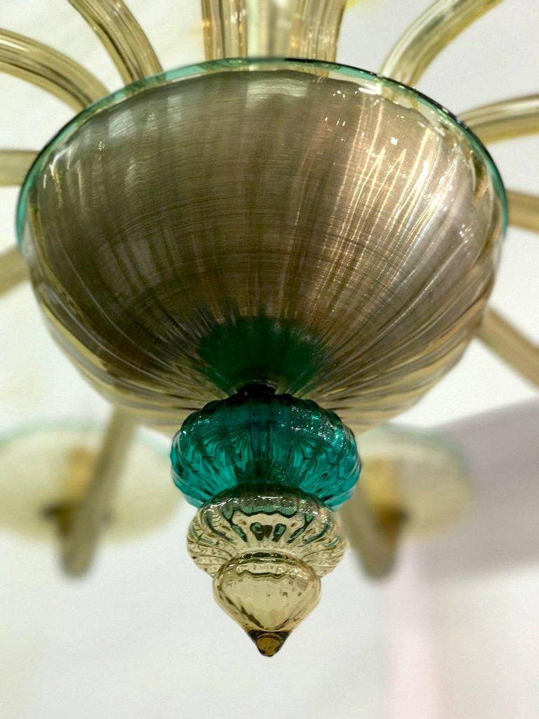 Venini Murano Chandelier Amber and Emerald Handblown Glass, 1960 For Sale 9