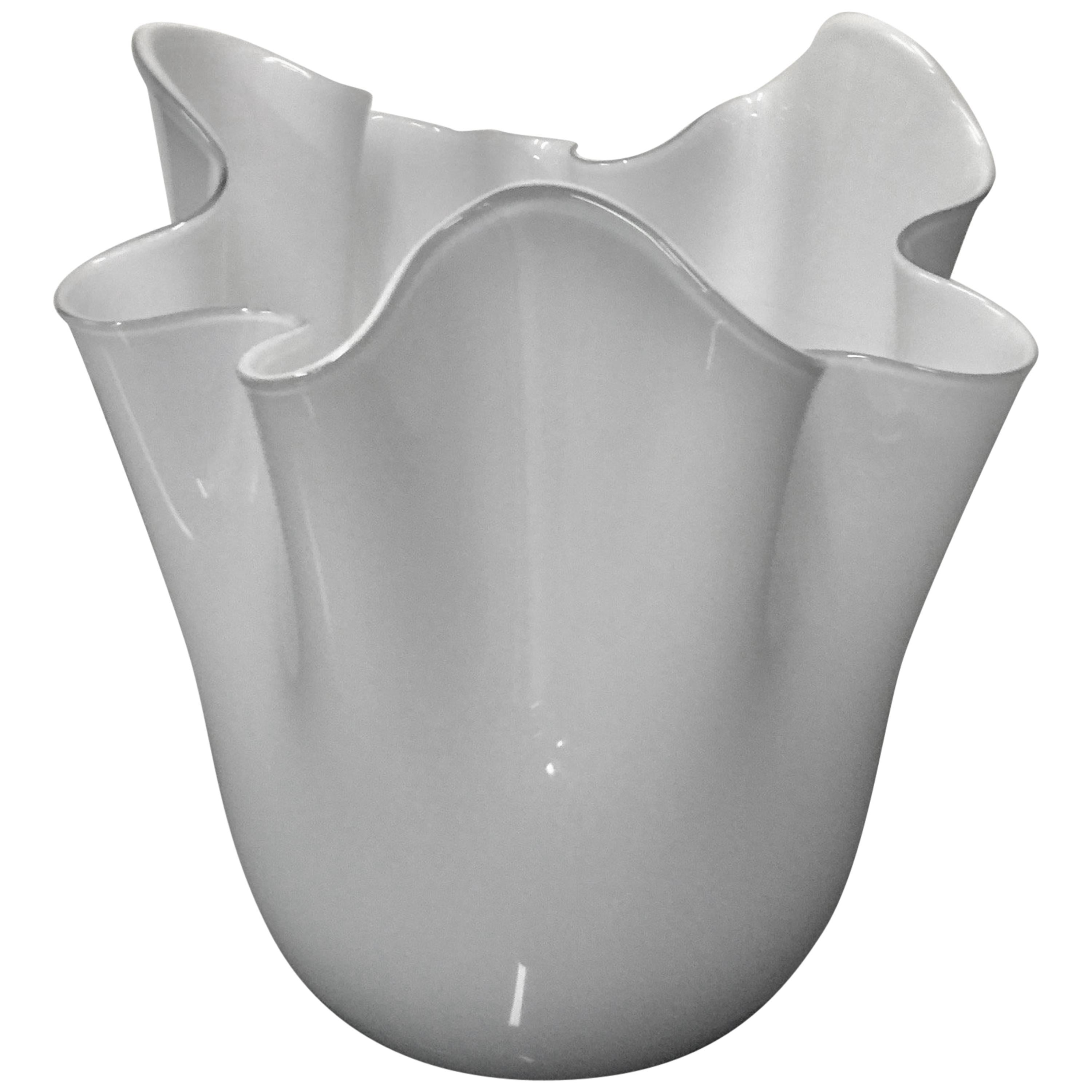 Venini Murano "Fazzoletti" Vase Design Fulvio Bianconi White and Dove Gray Glass For Sale