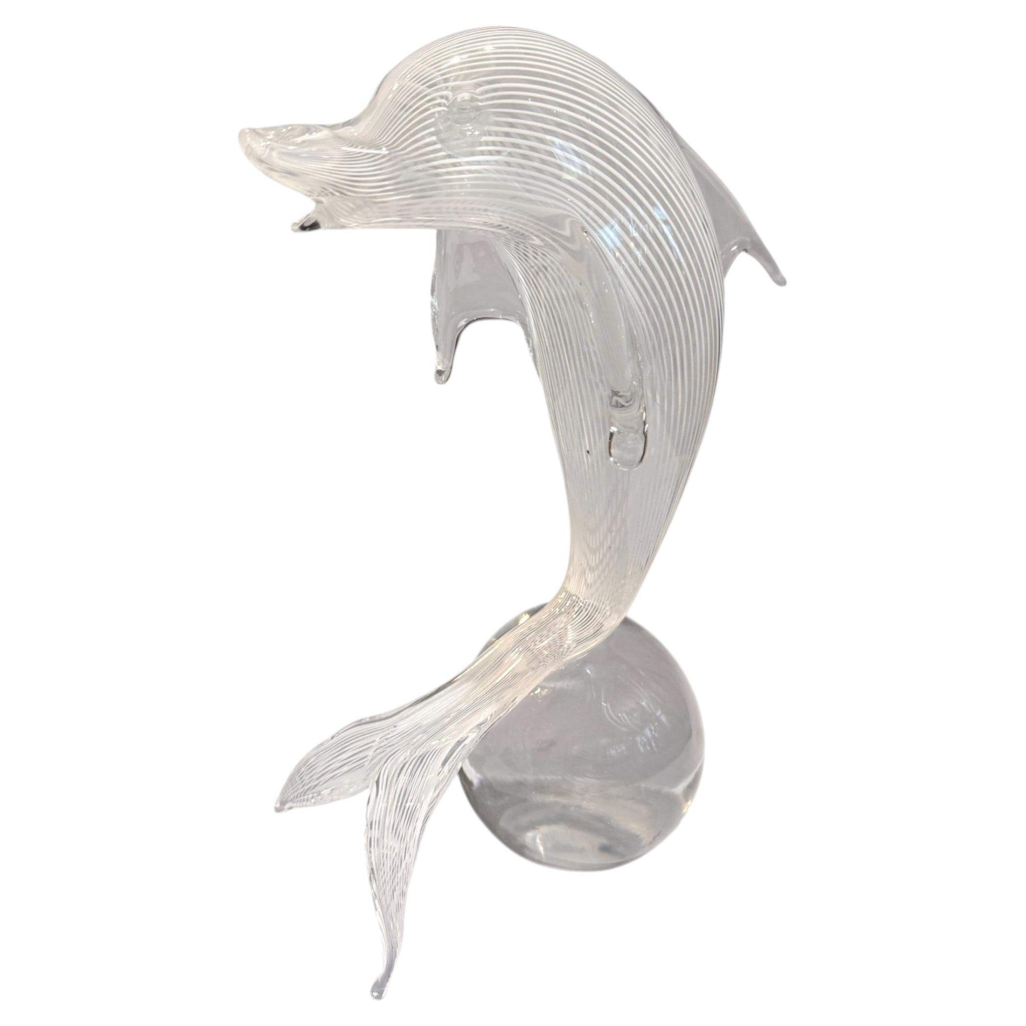 Venini Murano Filigrana-Glas-Delfin-Skulptur, 20. Jahrhundert