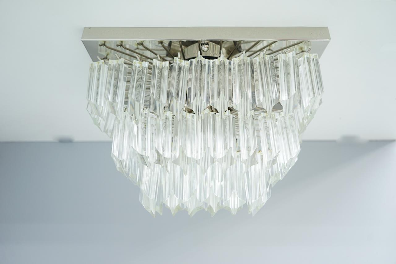 Rectangular flushmount chandelier with Murano glass and chromeplate frame.

Very good condition.