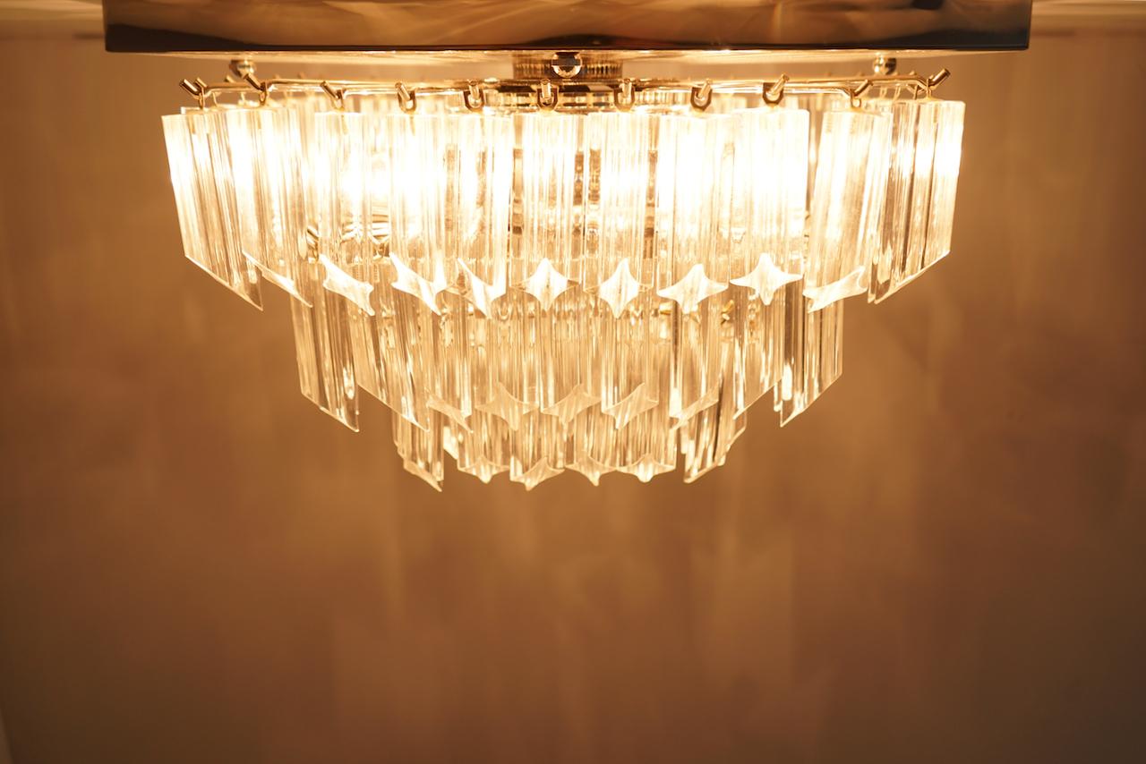 Murano Glass Venini Murano Flush Mount Chandelier, 1970s For Sale