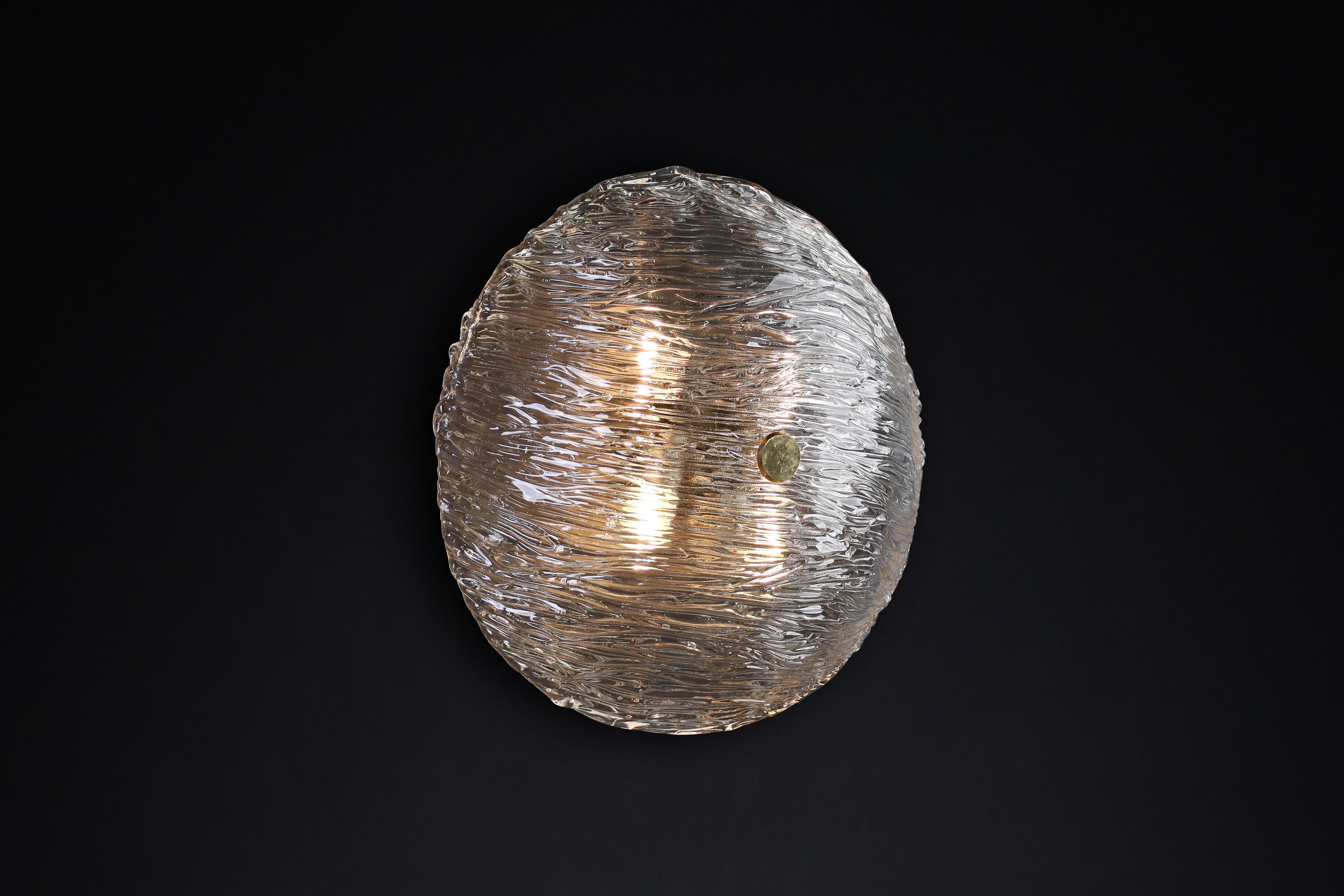 Brass Venini Murano Flush Mount  Wall lights from the Bambù series, made in Italy 1950 For Sale