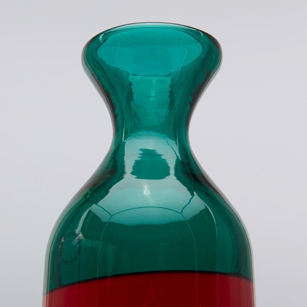 Mid-20th Century Venini Murano Fulvio Bianconi Glass Bottle Red Green Blue with Stopper