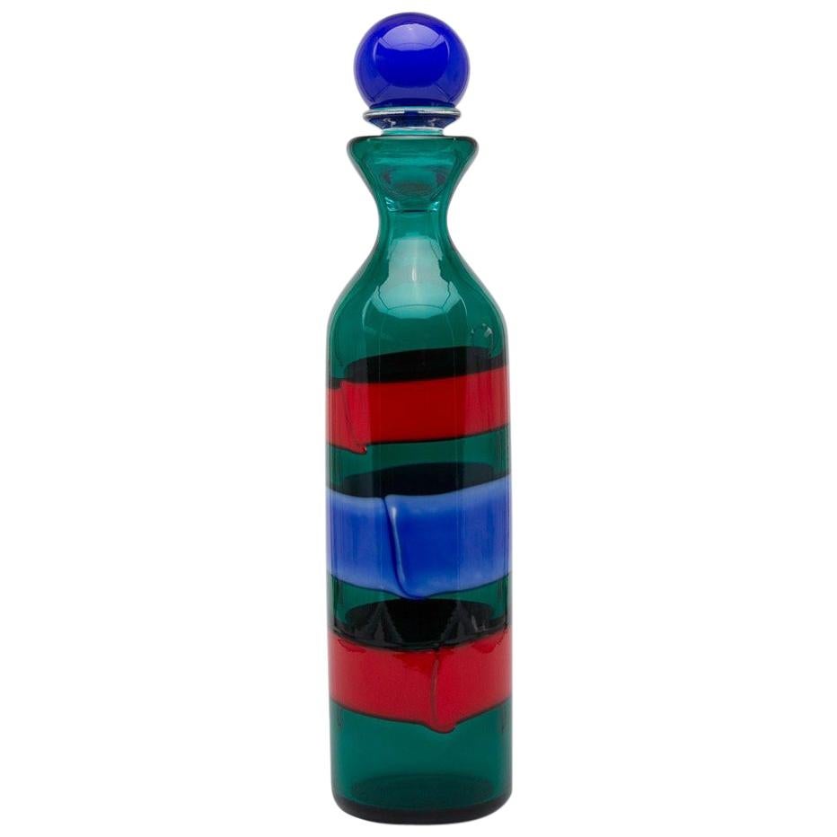 Venini Murano Fulvio Bianconi Glass Bottle Red Green Blue with Stopper