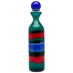 Venini Murano Fulvio Bianconi Glasflasche Rot Grün Blau mit Stopfen