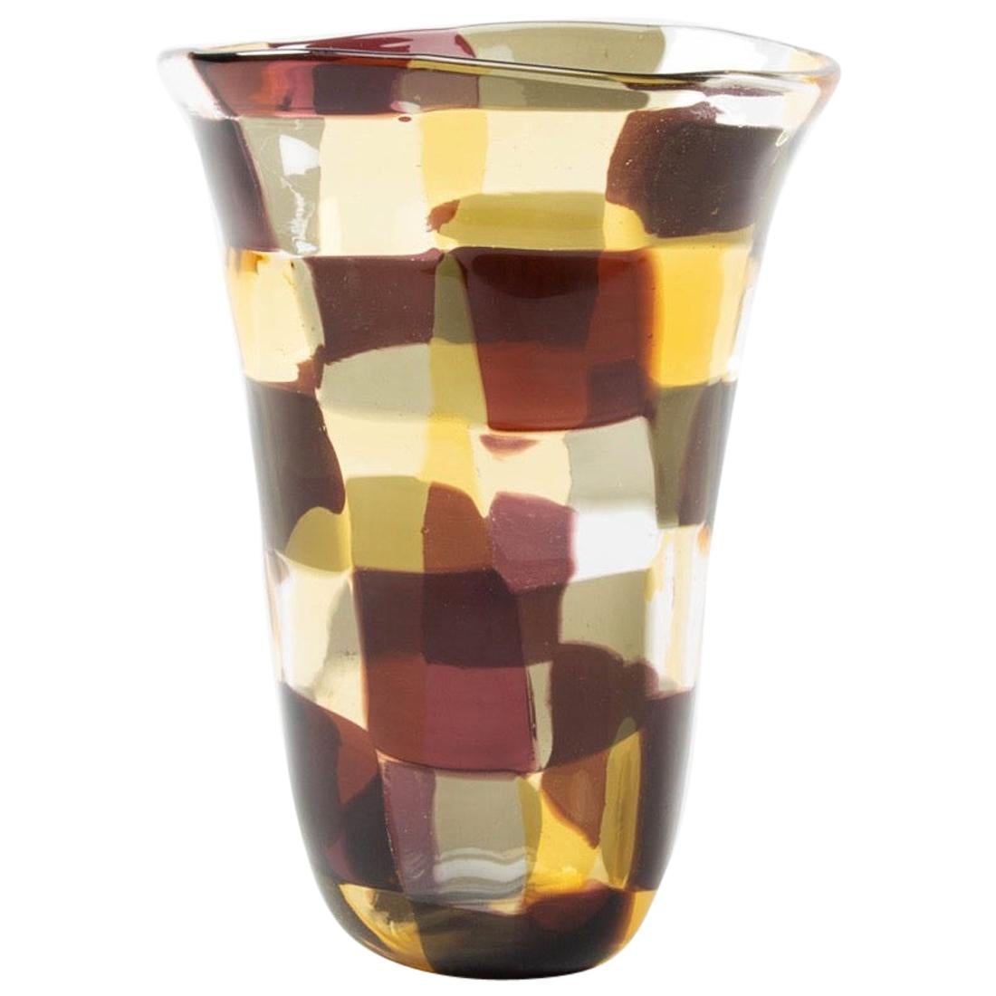 Venini Murano Fulvio Bianconi Glass Vase, "Pezzato" Technique, "Istanbul" Color