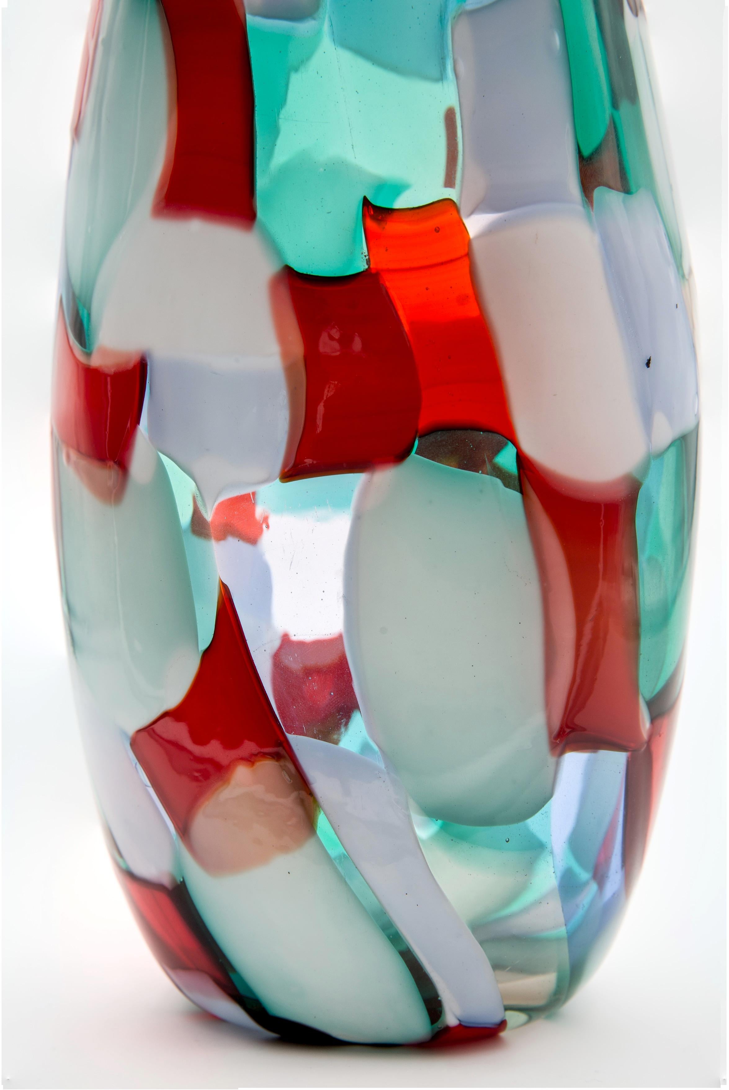 Venini Murano Fulvio Bianconi Glass Vase, Technique Pezzato, Arlecchino Color 4