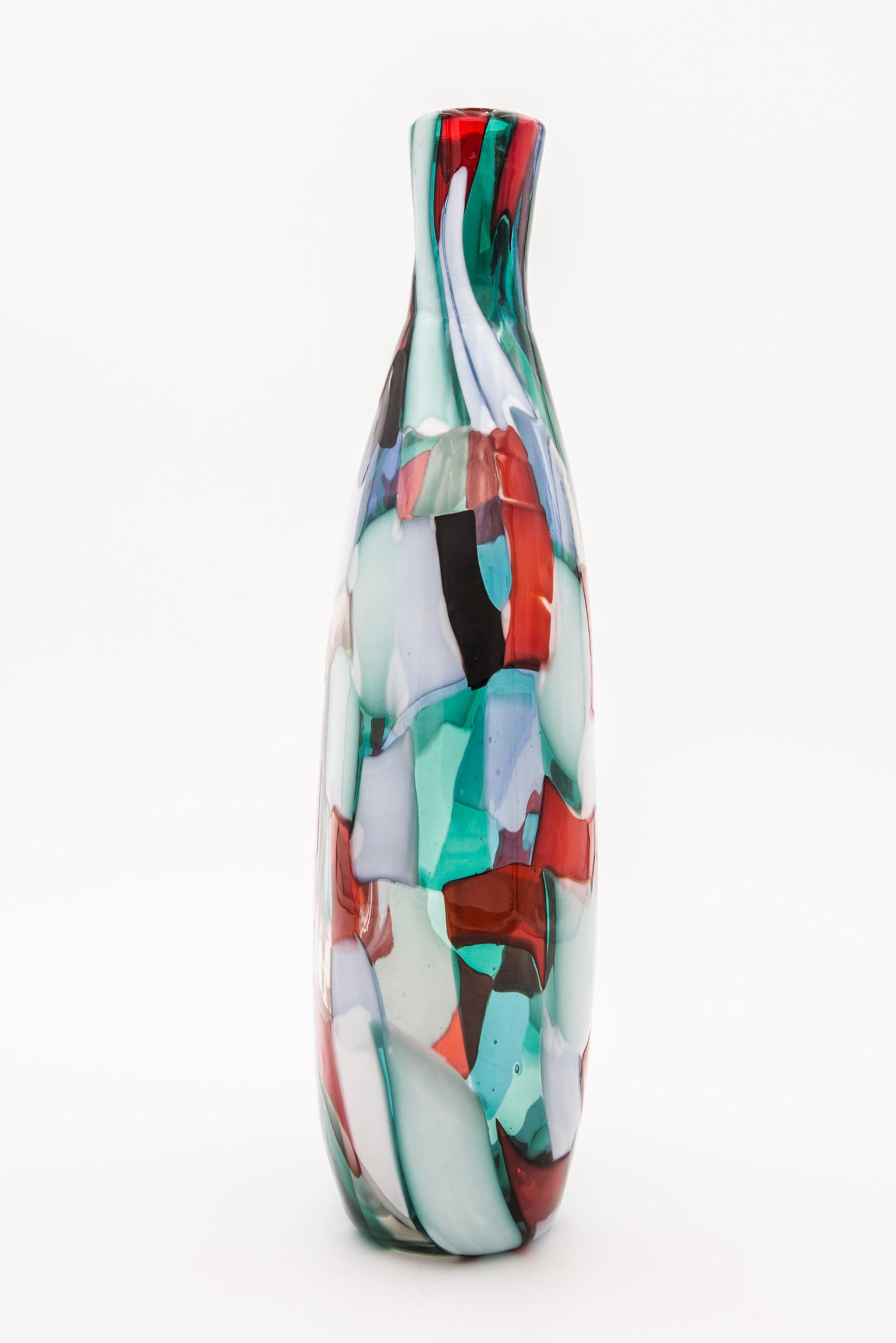 Mid-Century Modern Venini Murano Fulvio Bianconi Glass Vase, Technique Pezzato, Arlecchino Color