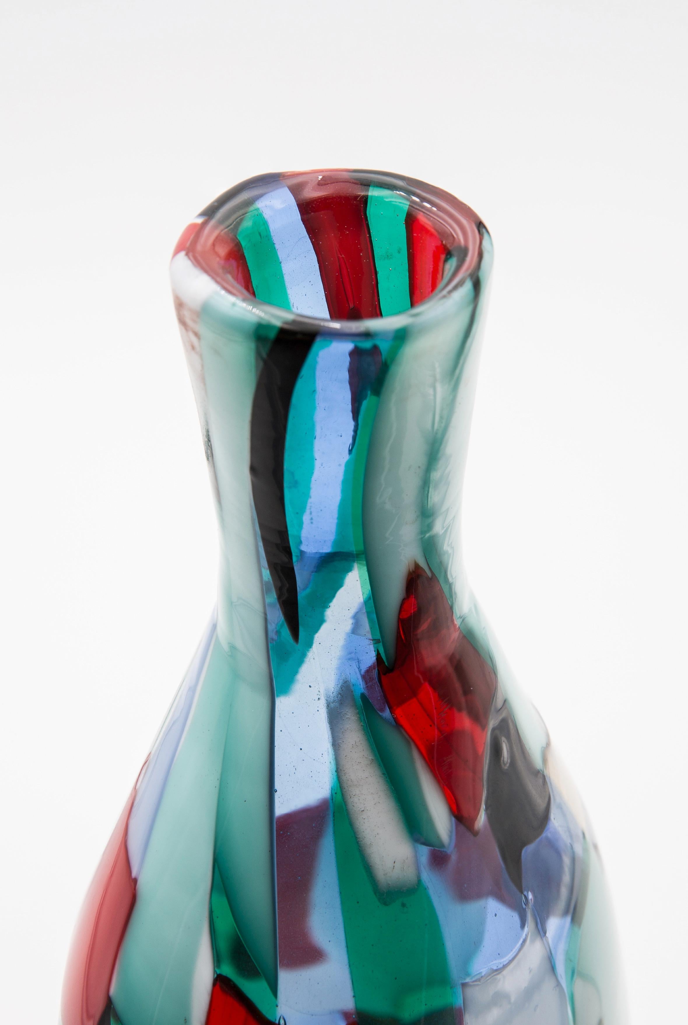 Mid-20th Century Venini Murano Fulvio Bianconi Glass Vase, Technique Pezzato, Arlecchino Color