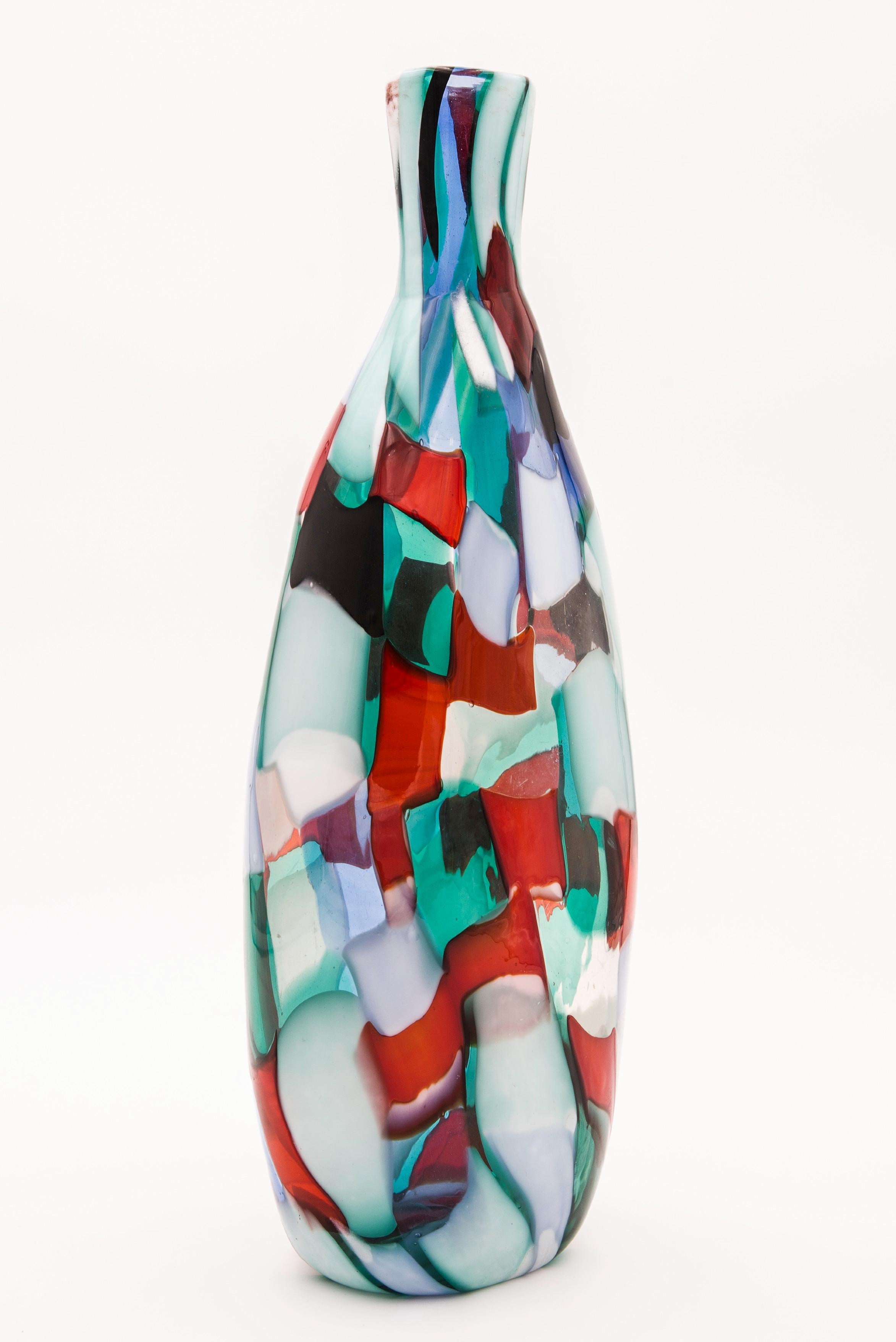 Venini Murano Fulvio Bianconi Glass Vase, Technique Pezzato, Arlecchino Color 1