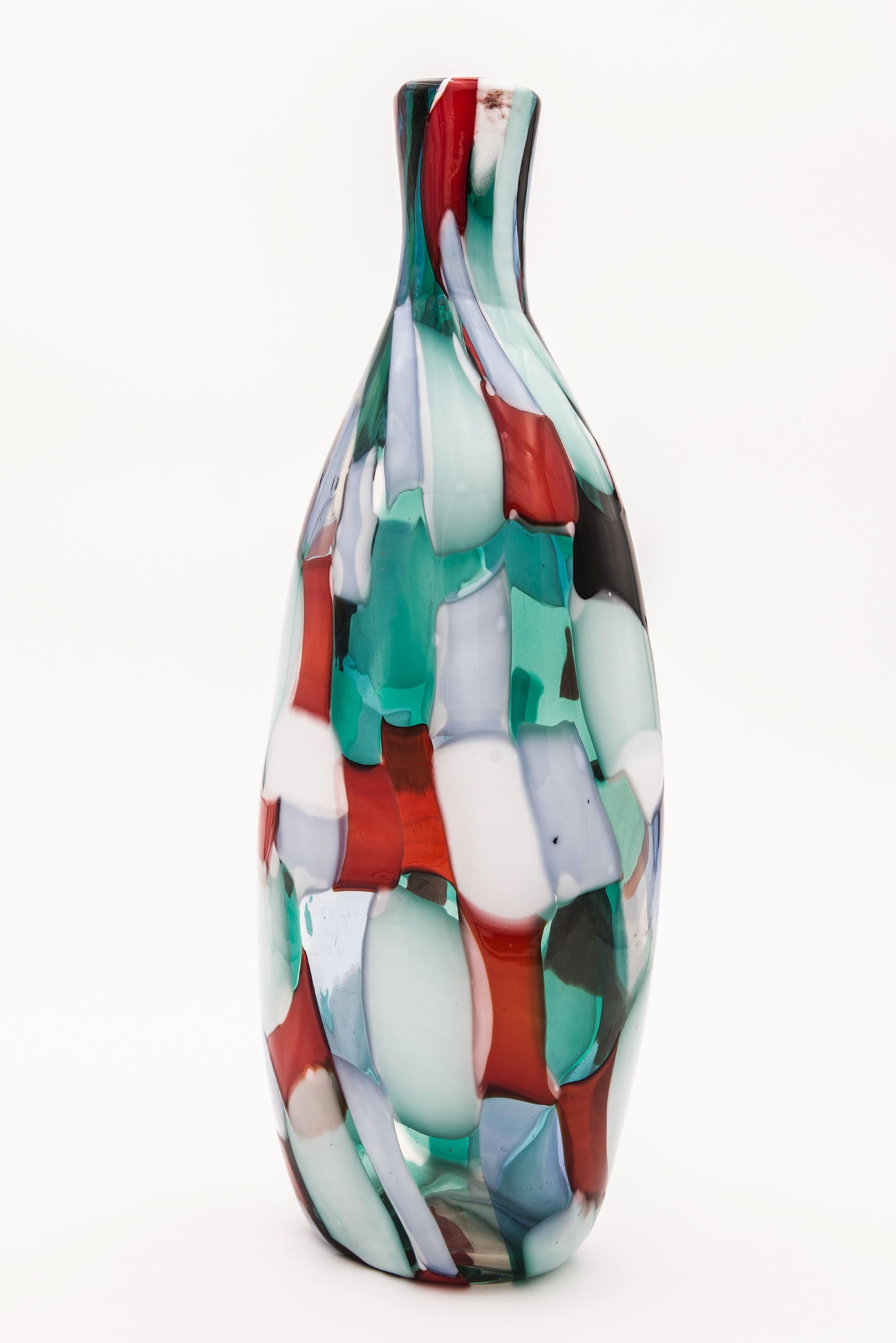Venini Murano Fulvio Bianconi Glass Vase, Technique Pezzato, Arlecchino Color 2