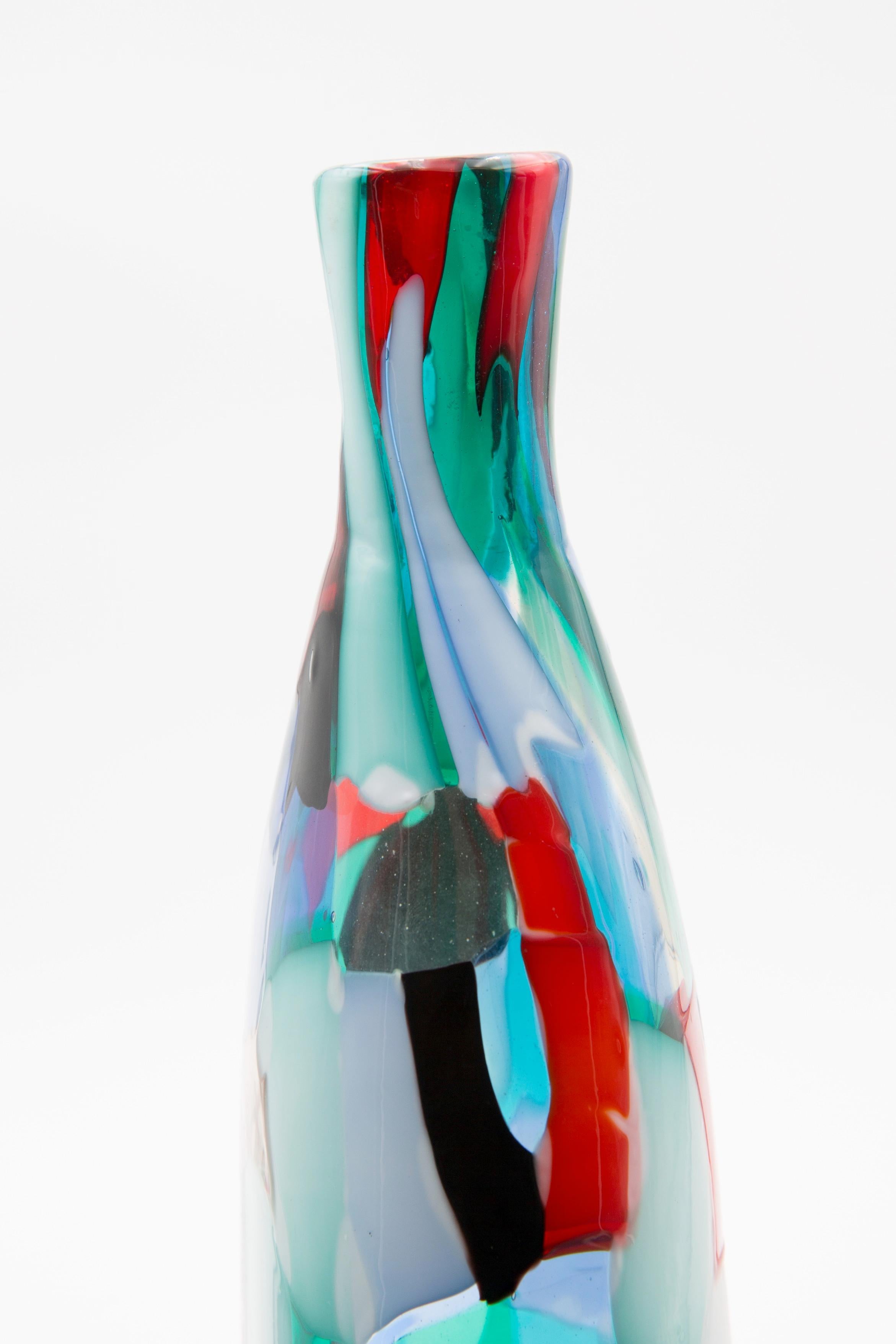 Venini Murano Fulvio Bianconi Glass Vase, Technique Pezzato, Arlecchino Color 3
