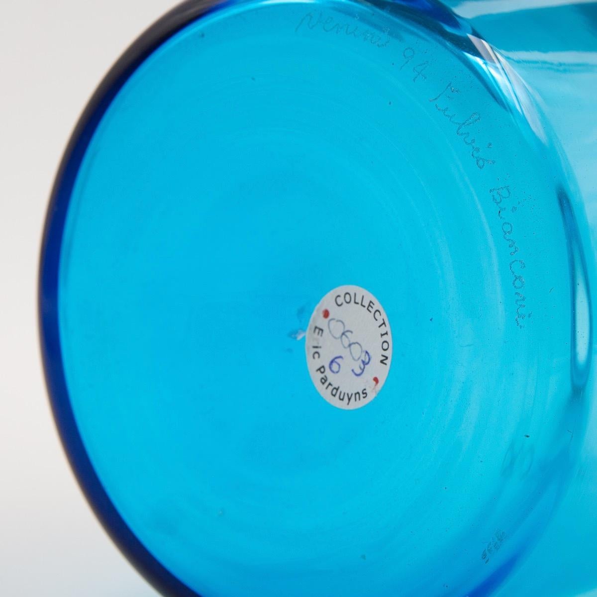 Art Glass Venini Murano Fulvio Bianconi Sorriso 'Smile' Mouth Blown Vase, Blue Color