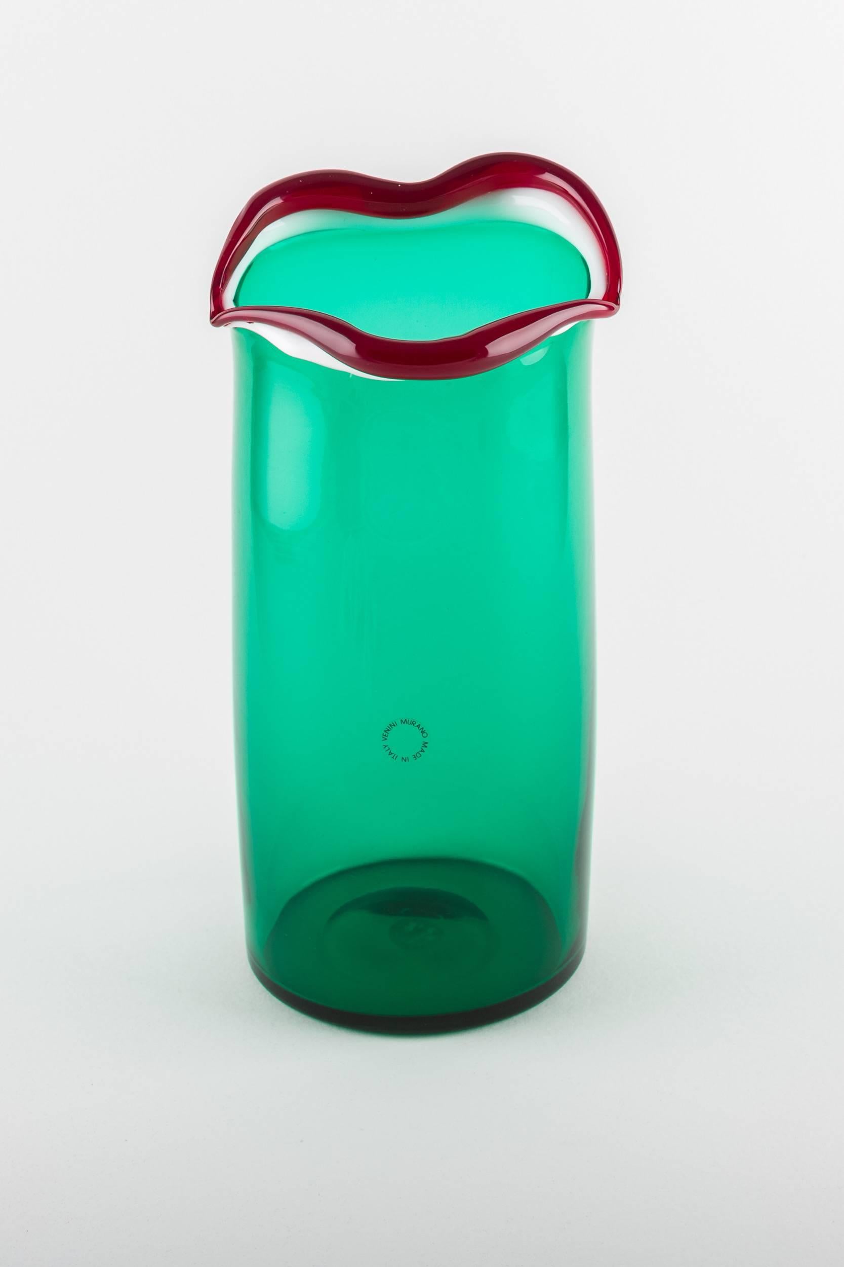 Late 20th Century Venini Murano Fulvio Bianconi Sorriso 'Smile' Mouth Blown Vase, Green Color