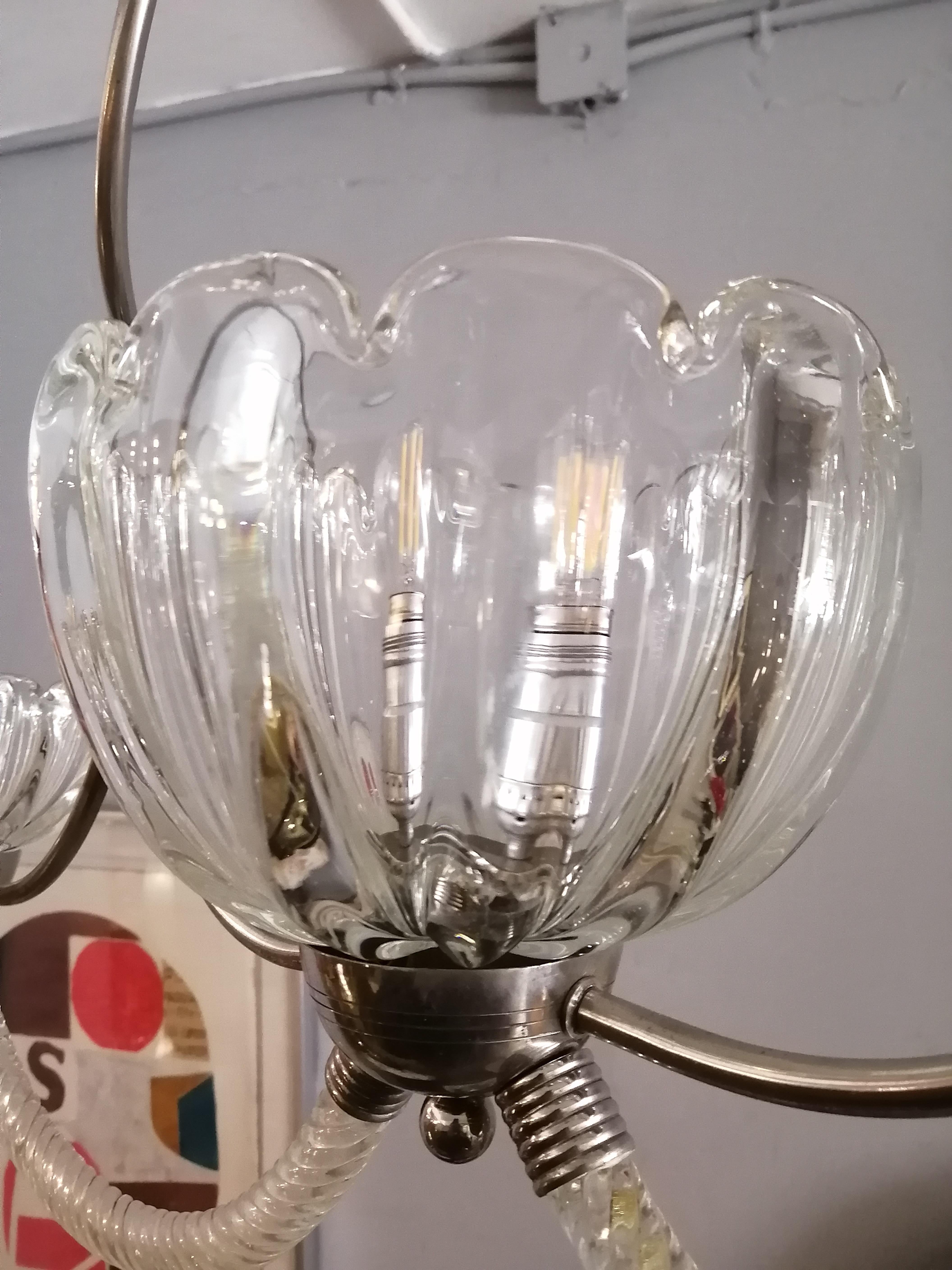 Venini Murano Glass and Brass Three Light Chandelier 3
