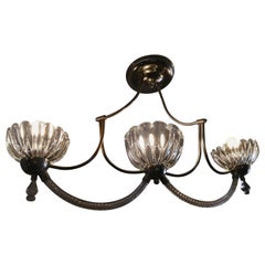 Venini Murano Glass and Brass Three Light Chandelier