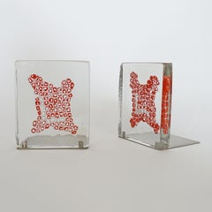Venini Murano Glass Book Ends with Red and White Murrine, Italy 1969