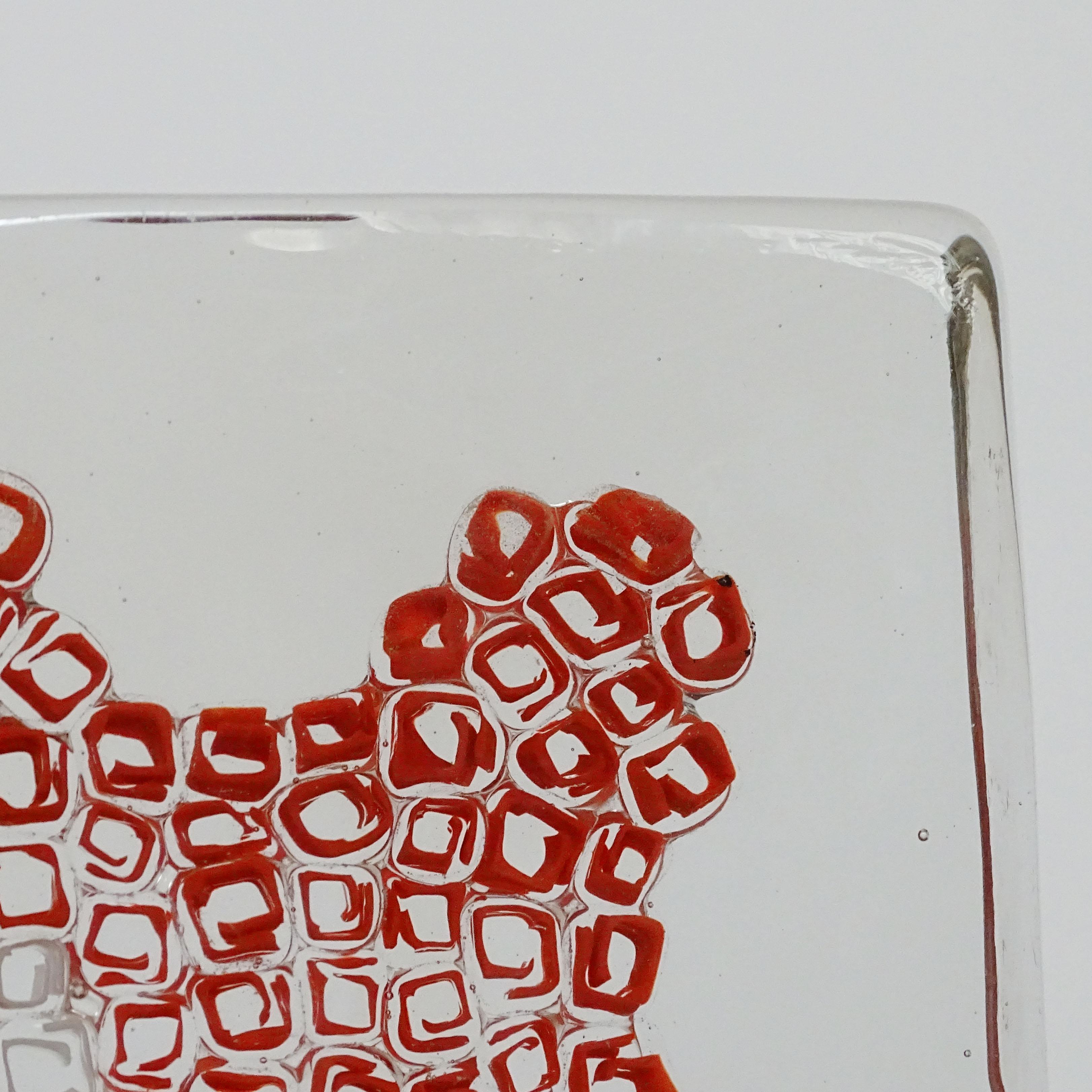Italian Venini Murano Glass Book Ends with Red and White Murrine, Italy 1969 For Sale