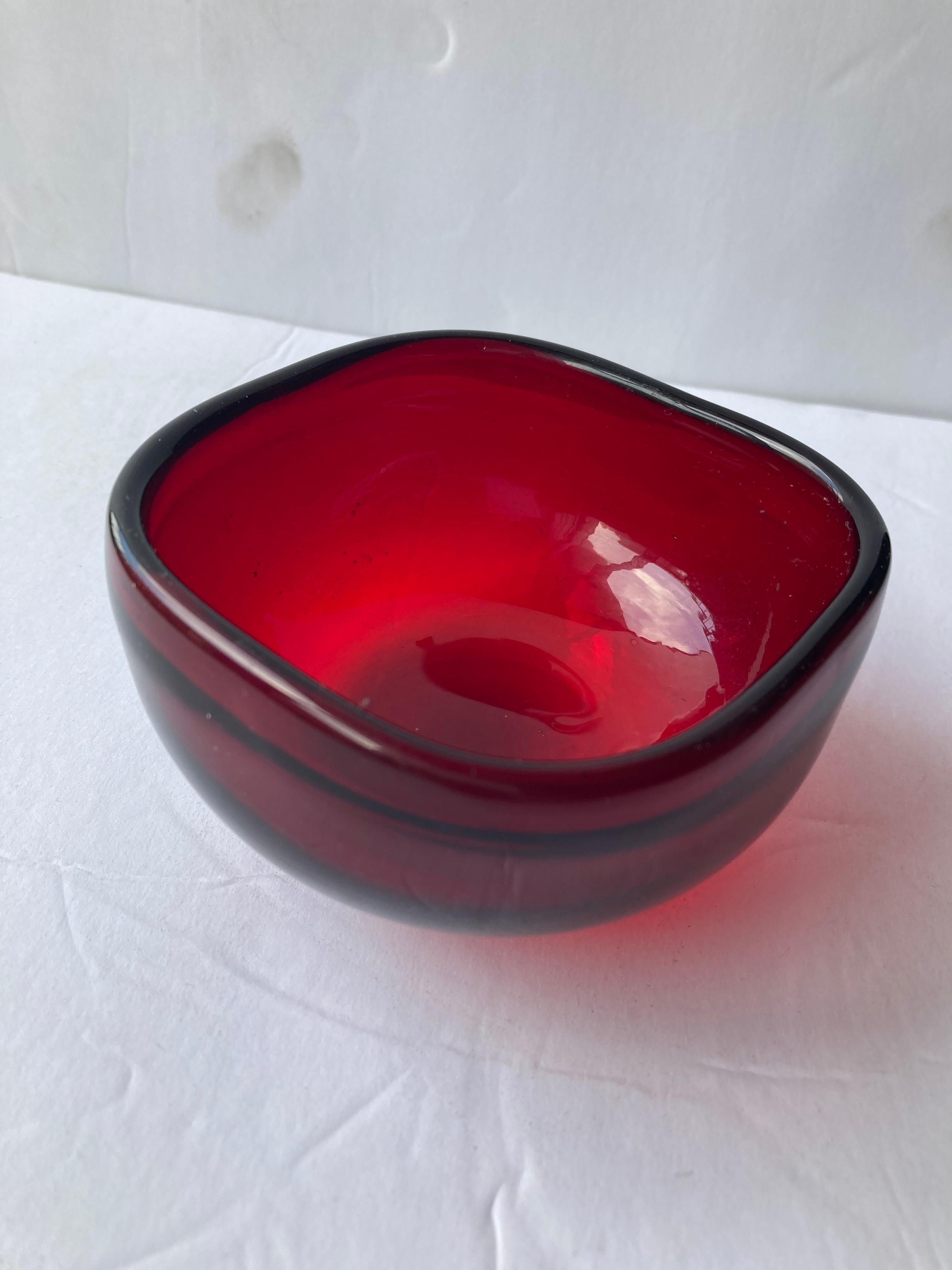 red glass serving bowl