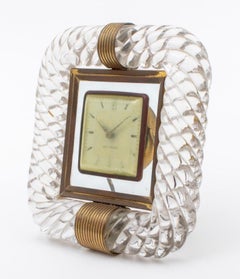 Venini Murano Glass Brass Mounted Frame w Clock