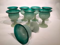 VENINI Murano Glass by Napoleone Martinuzzi Set of Eight Green Glass, circa 1930