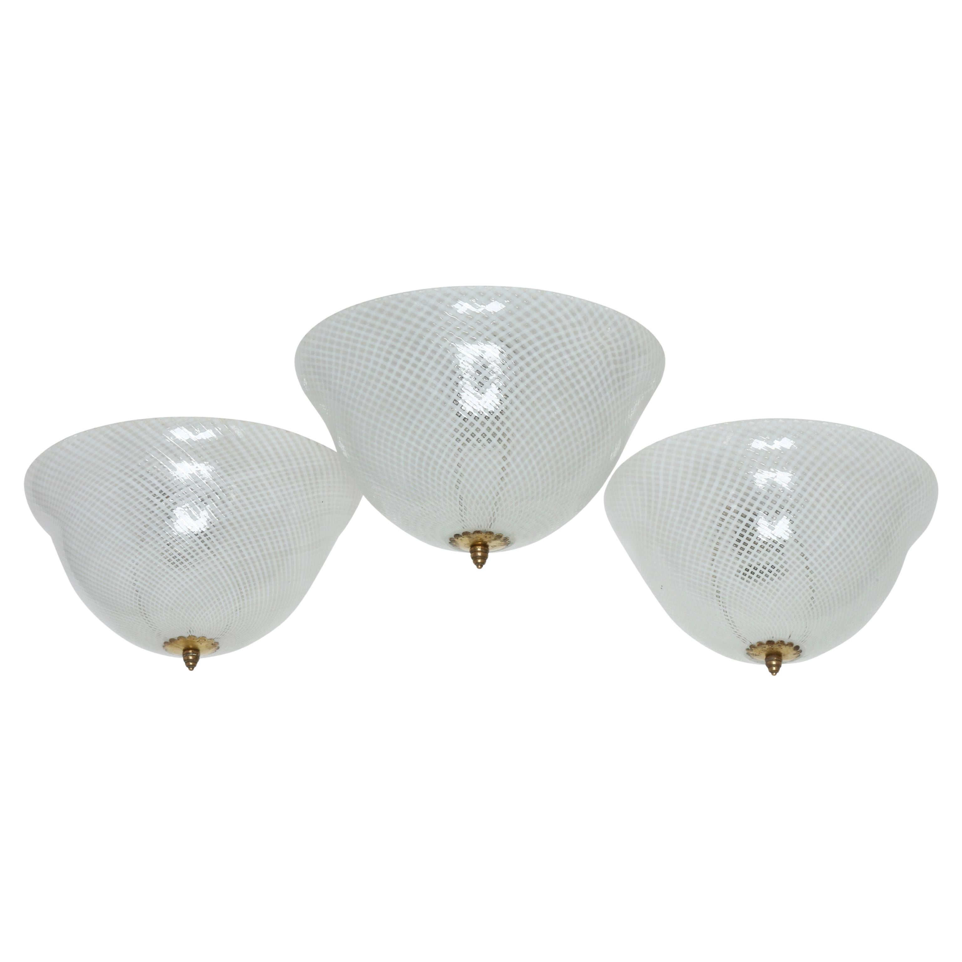 Venini Murano Glass Ceiling Light, Brass, Italy, 1950s For Sale