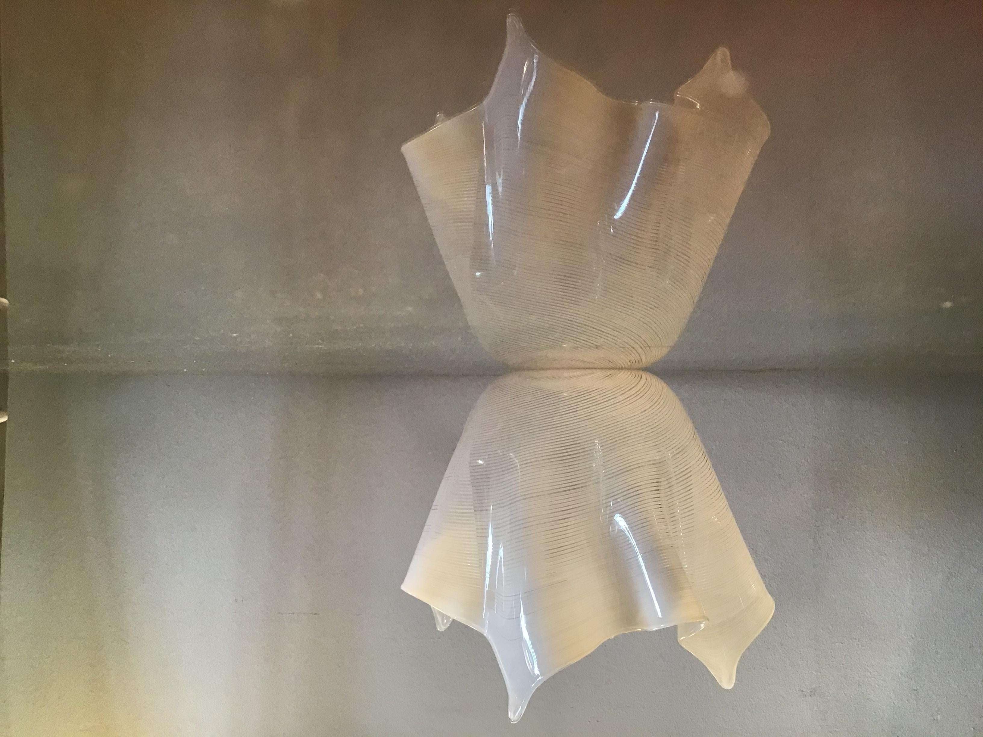 Venini Murano glass centerpiece handkerchief “Filigrana”, 1955, Italy.