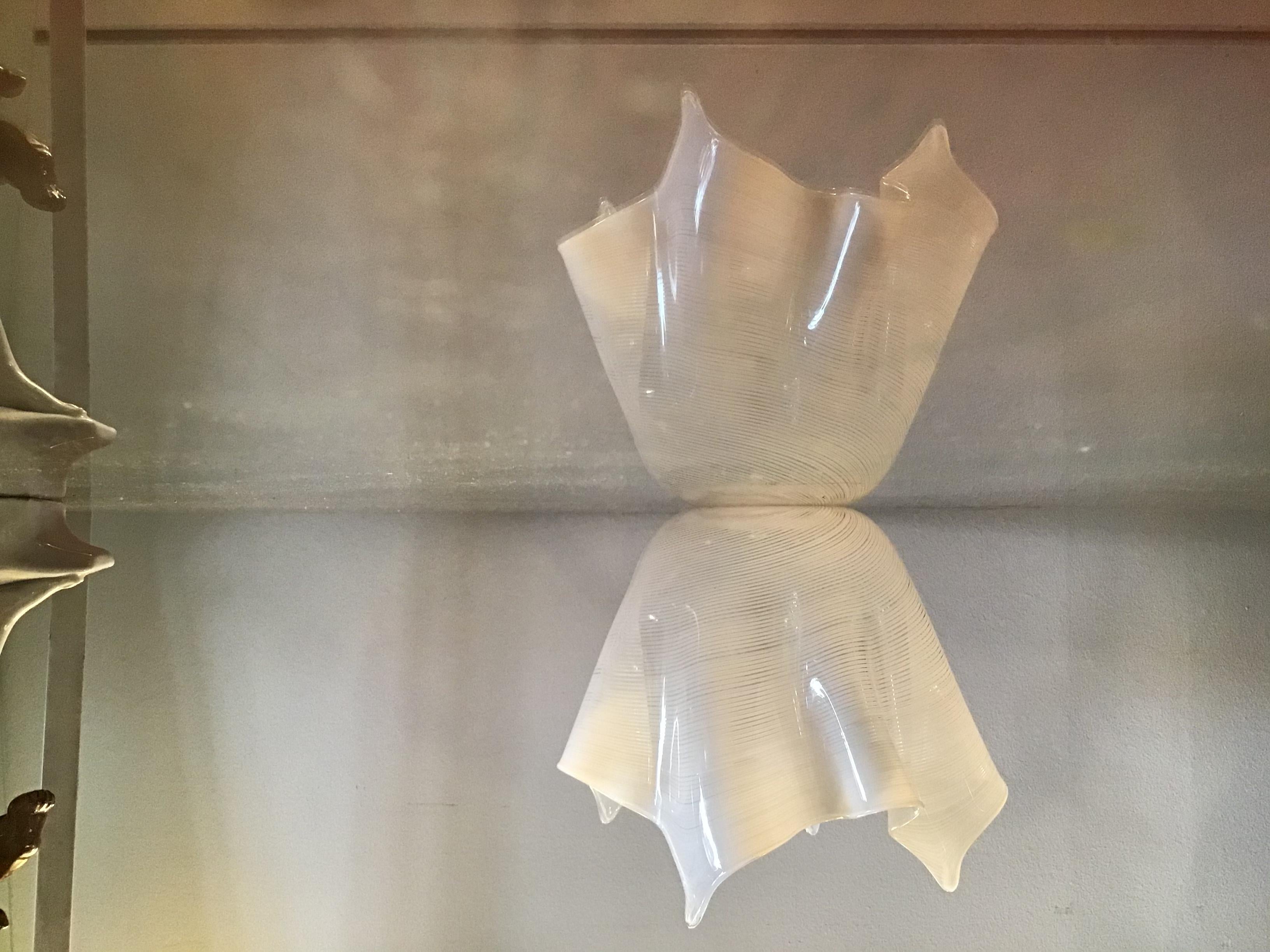 Italian Venini Murano Glass Centerpiece Handkerchief “Filigrana”, 1955, Italy For Sale