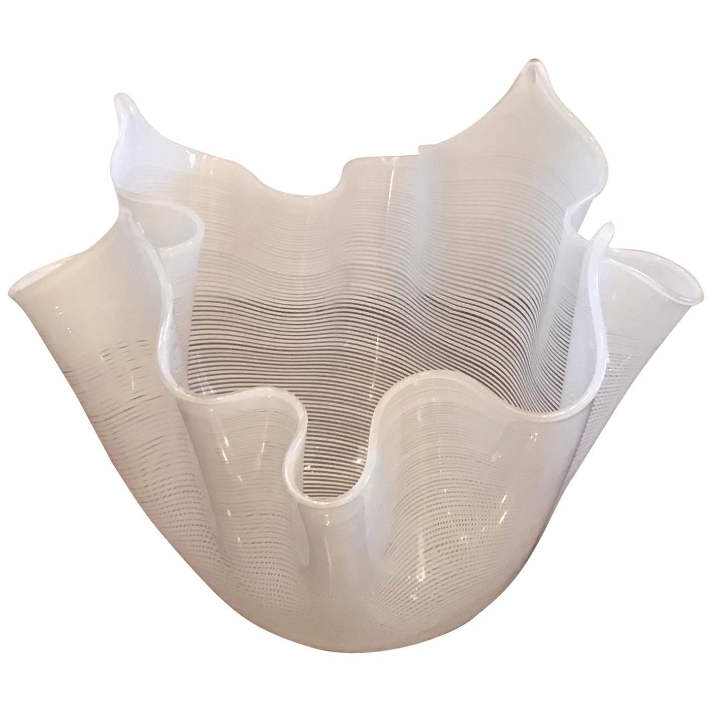 Venini Murano Glass Centerpiece Handkerchief “Filigrana”, 1955, Italy