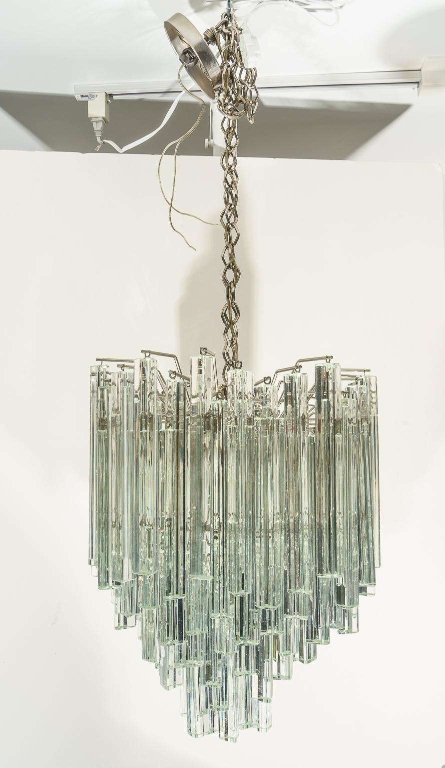 Vintage Venini chandelier for Camer glass clear Triangle Prisms from a Palm Beach estate

Note: Dimensions including the chain are 59