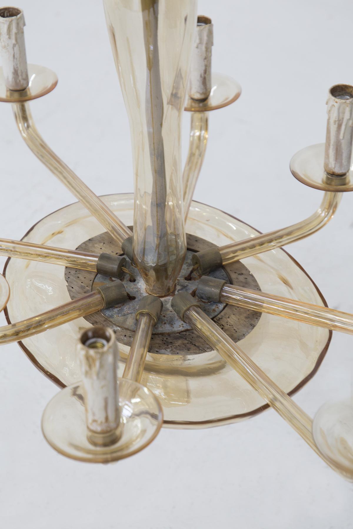 Mid-Century Modern Venini Murano Glass Chandelier with Eight Lights