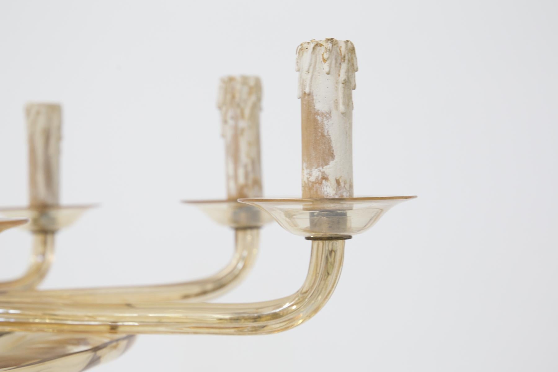 Brass Venini Murano Glass Chandelier with Eight Lights