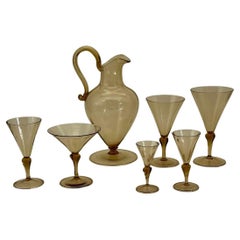 Venini Murano Glass Decanter By Vitttorio Zecchin and a set of 34 glasses
