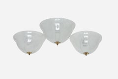 Venini Murano Glass Flush Mount Ceiling Light, Brass, Italy, 1940s