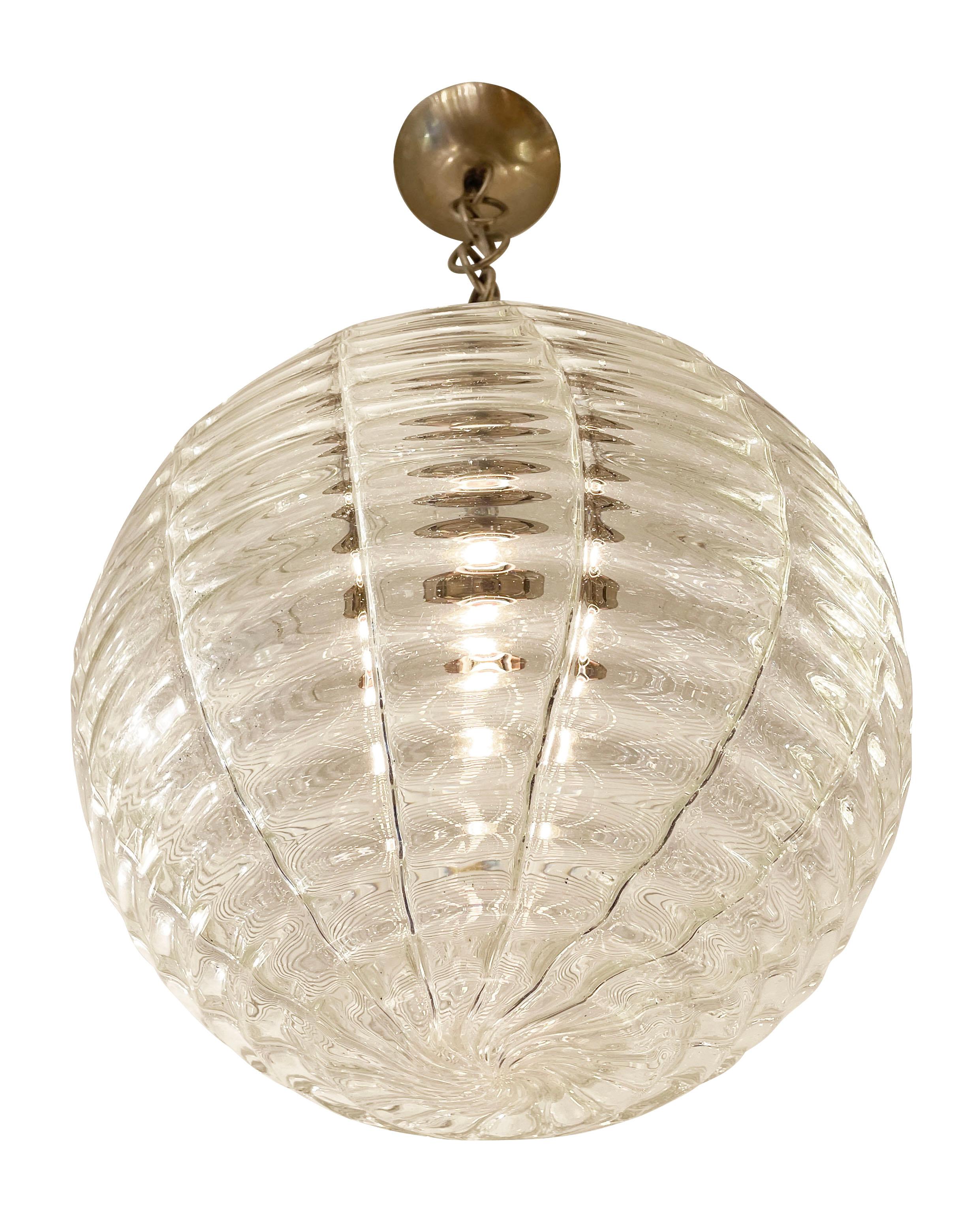 Mid-Century Modern Venini Murano Glass Globe Pendant, Italy, 1940s
