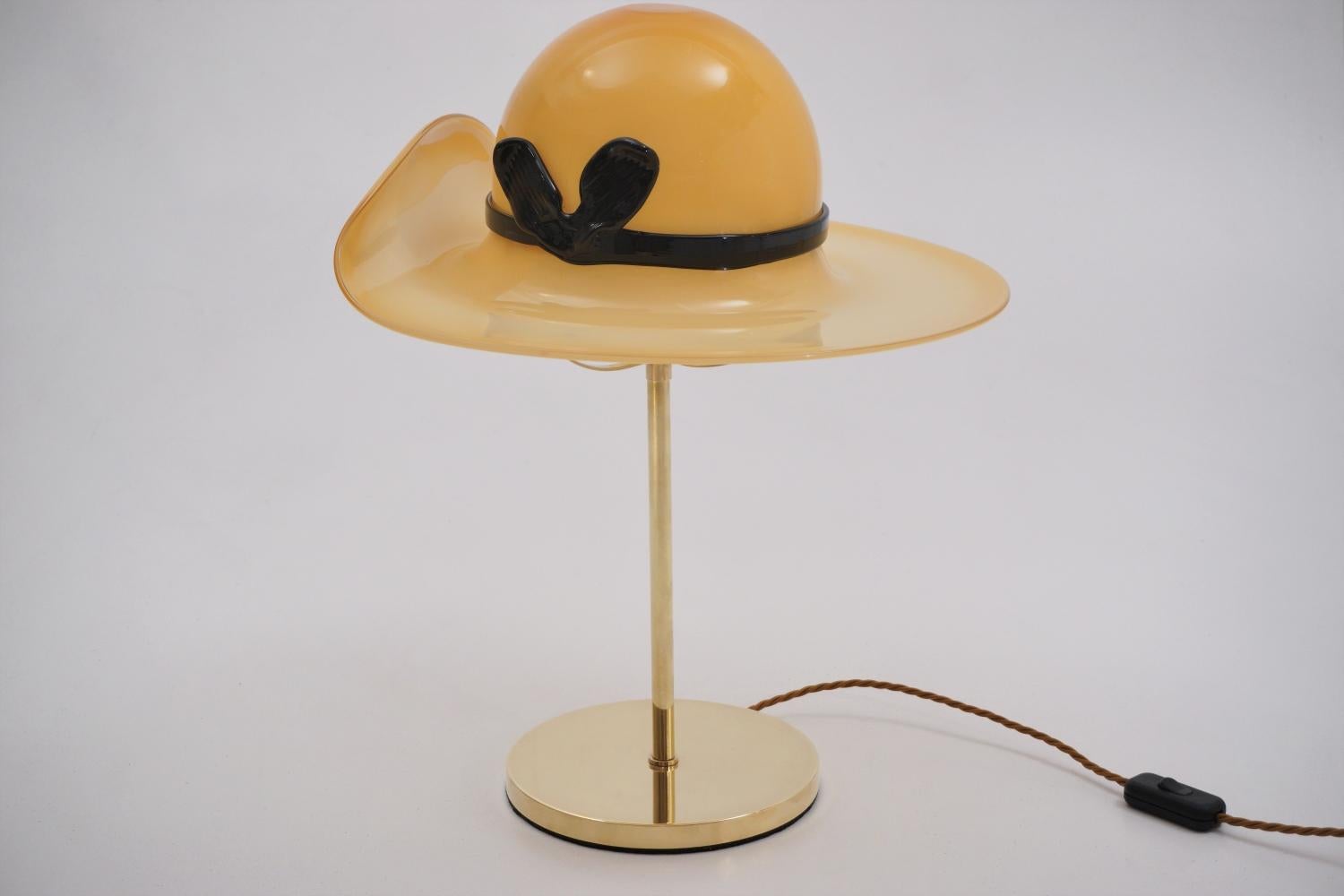 Post-Modern Venini Murano Glass Hat Lamp on a Brass Base, circa 1970s, Italian