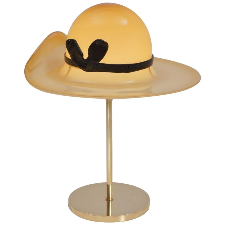 Venini Murano Glass Hat Lamp on a Brass Base, circa 1970s, Italian