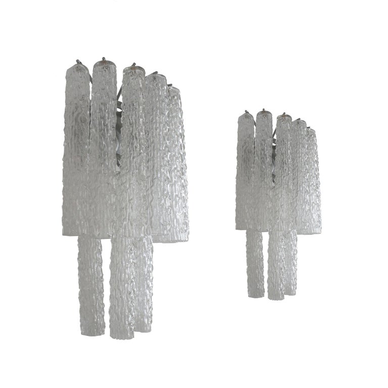 Pair of Murano glass sconces with steel structure. Edited by Venini. Italy, 1960s.