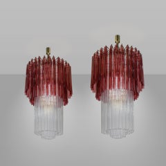 Venini Murano glass pair of Canne chandeliers - Italian Design 1960 circa