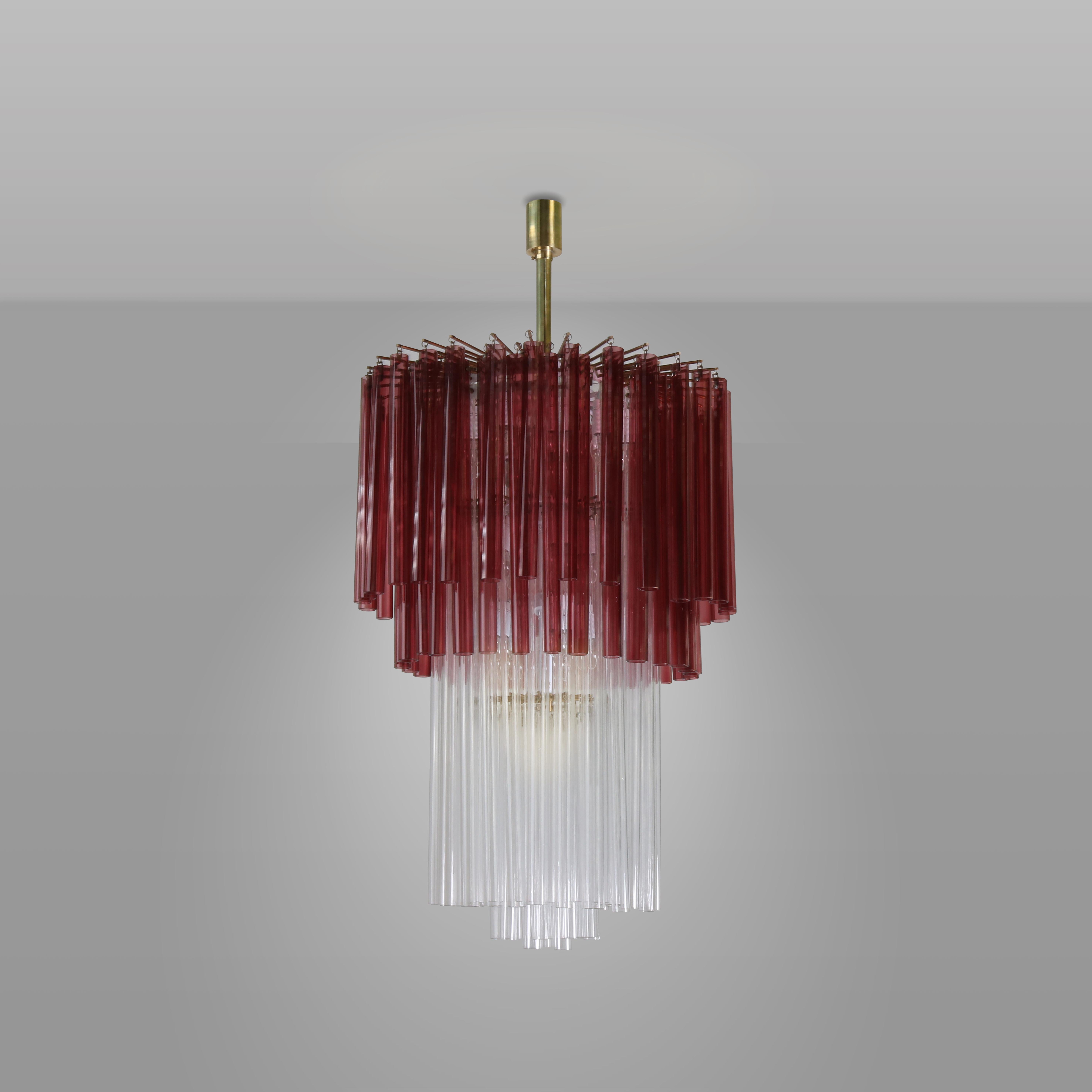 Venini Murano glass pair of Canne chandeliers - Italian Design 1960 circa In Good Condition For Sale In Milan, IT