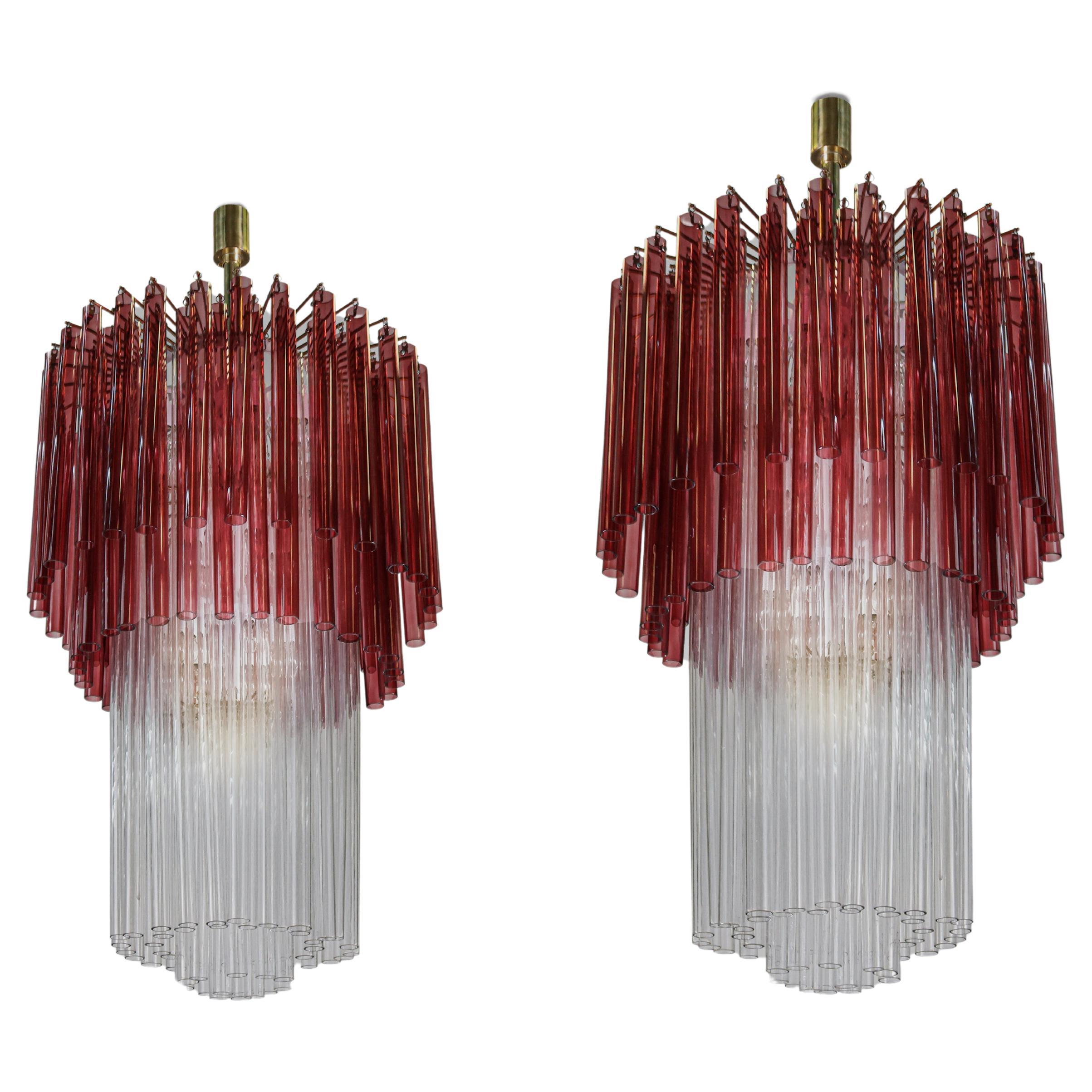 Venini Murano glass pair of Canne chandeliers - Italian Design 1960 circa For Sale