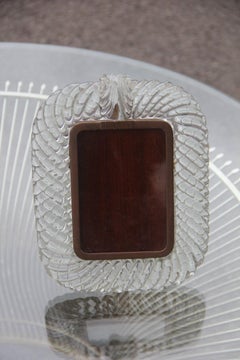 Venini Murano Glass Photo Frame Transparent Braid Brass Midcentury