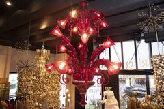 Style Venini Murano Glass Red Chandelier, Made in Italy, 1980s