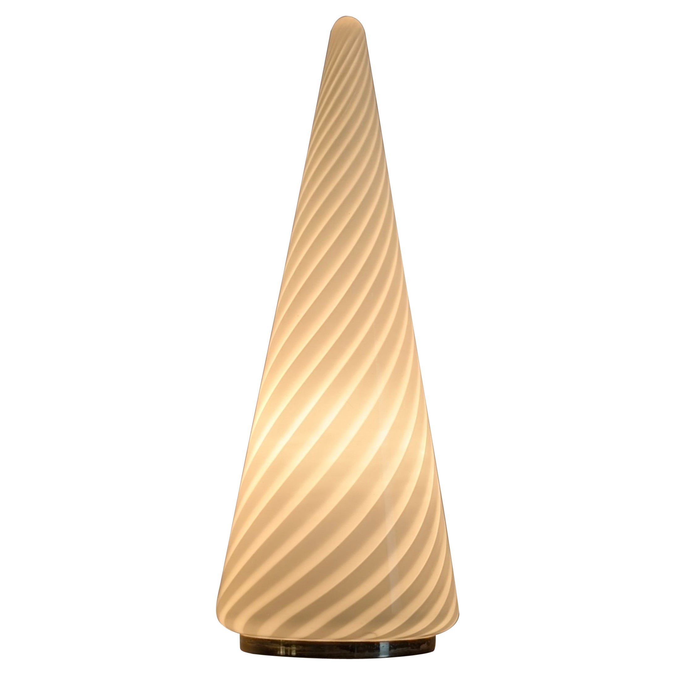 Lampe de table à cône en spirale en verre de Murano, milieu du siècle dernier