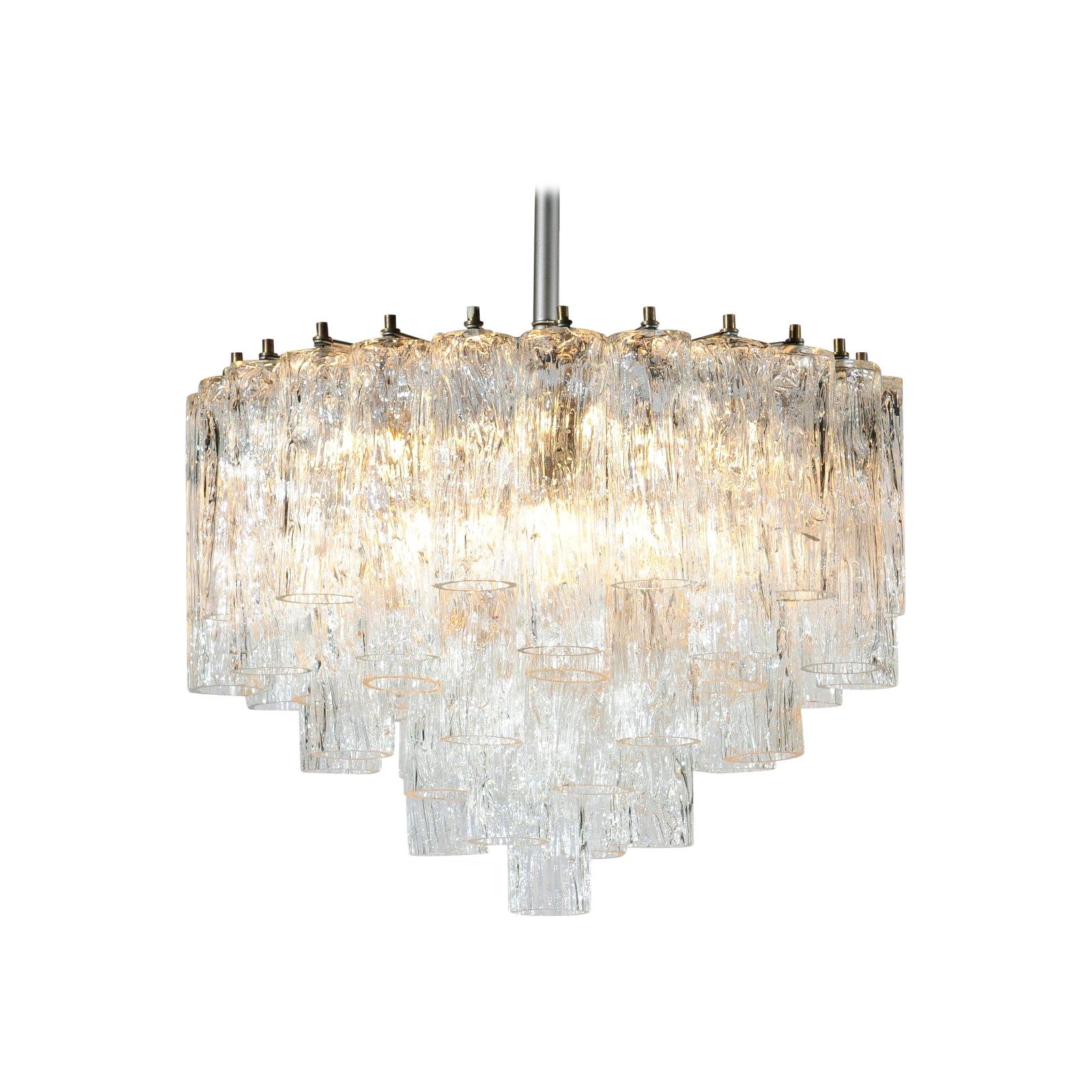 Venini Murano Glass Tronchi Midcentury Chandelier with Cascading Structure Venini Murano Glass Tronchi Midcentury Chandelier with Cascading Structure