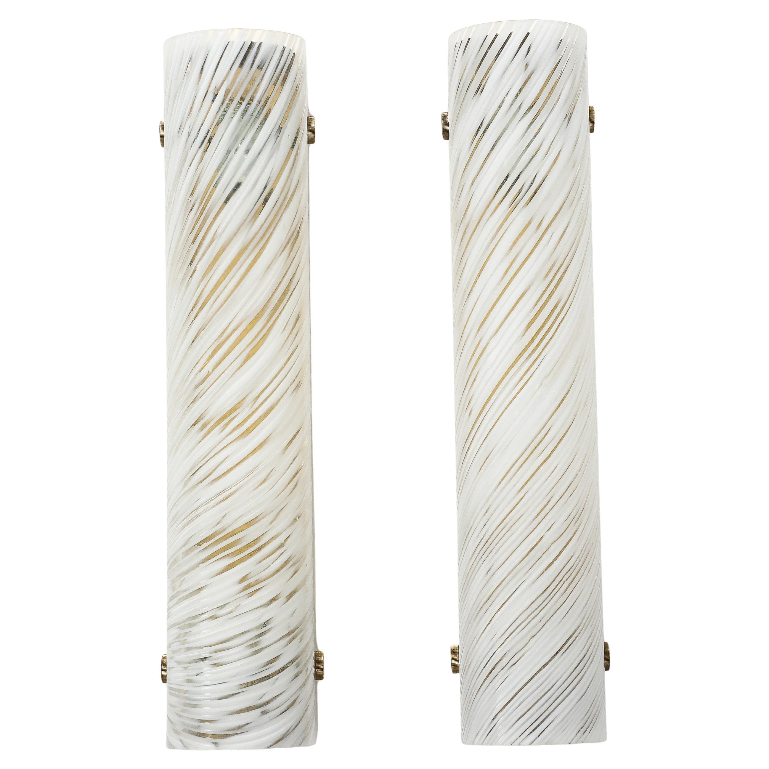 Venini Murano Glass White Swirled Glass Sconces