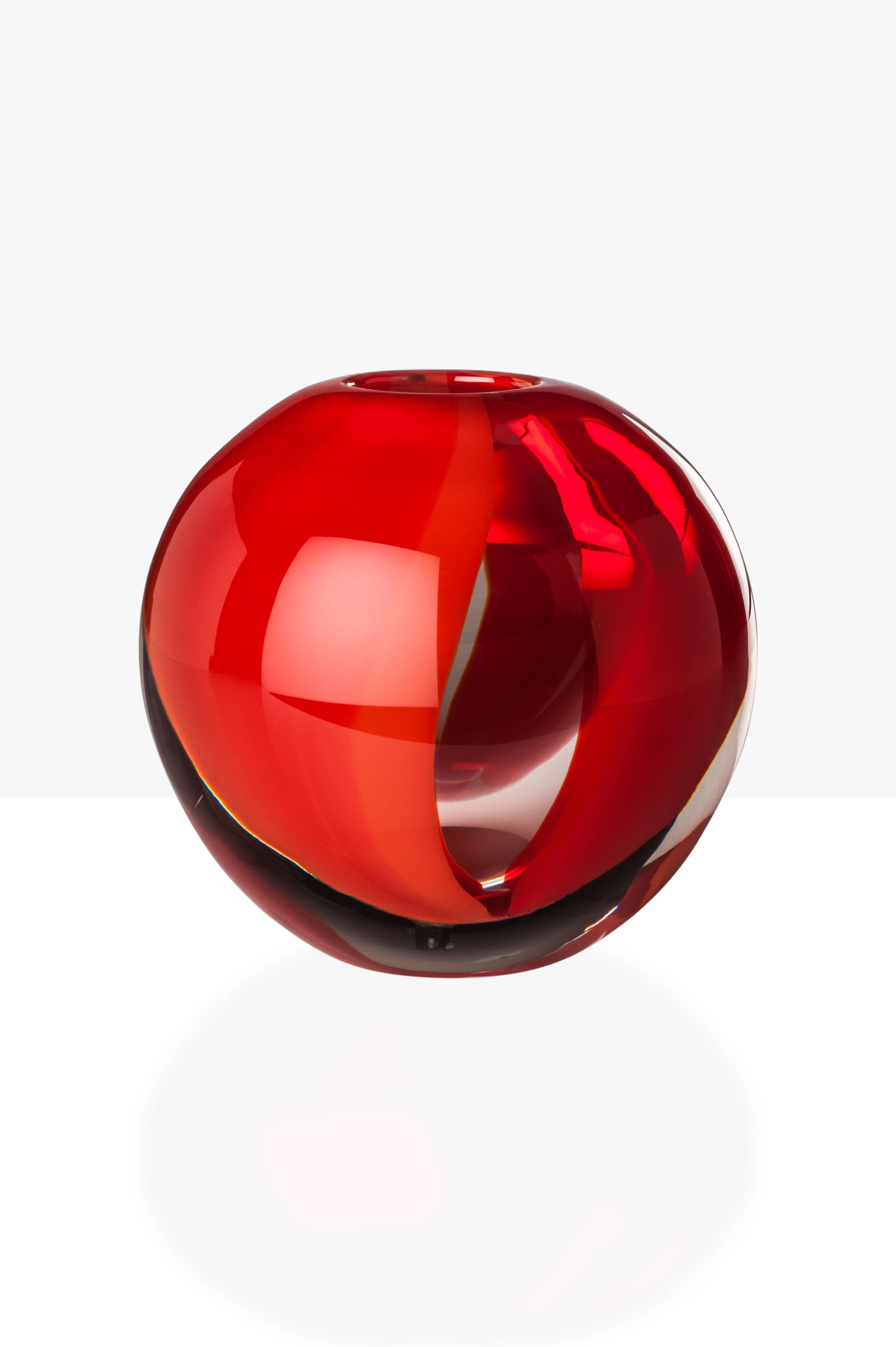 Modern Venini Murano Globe Glass Vase in Red and Gray